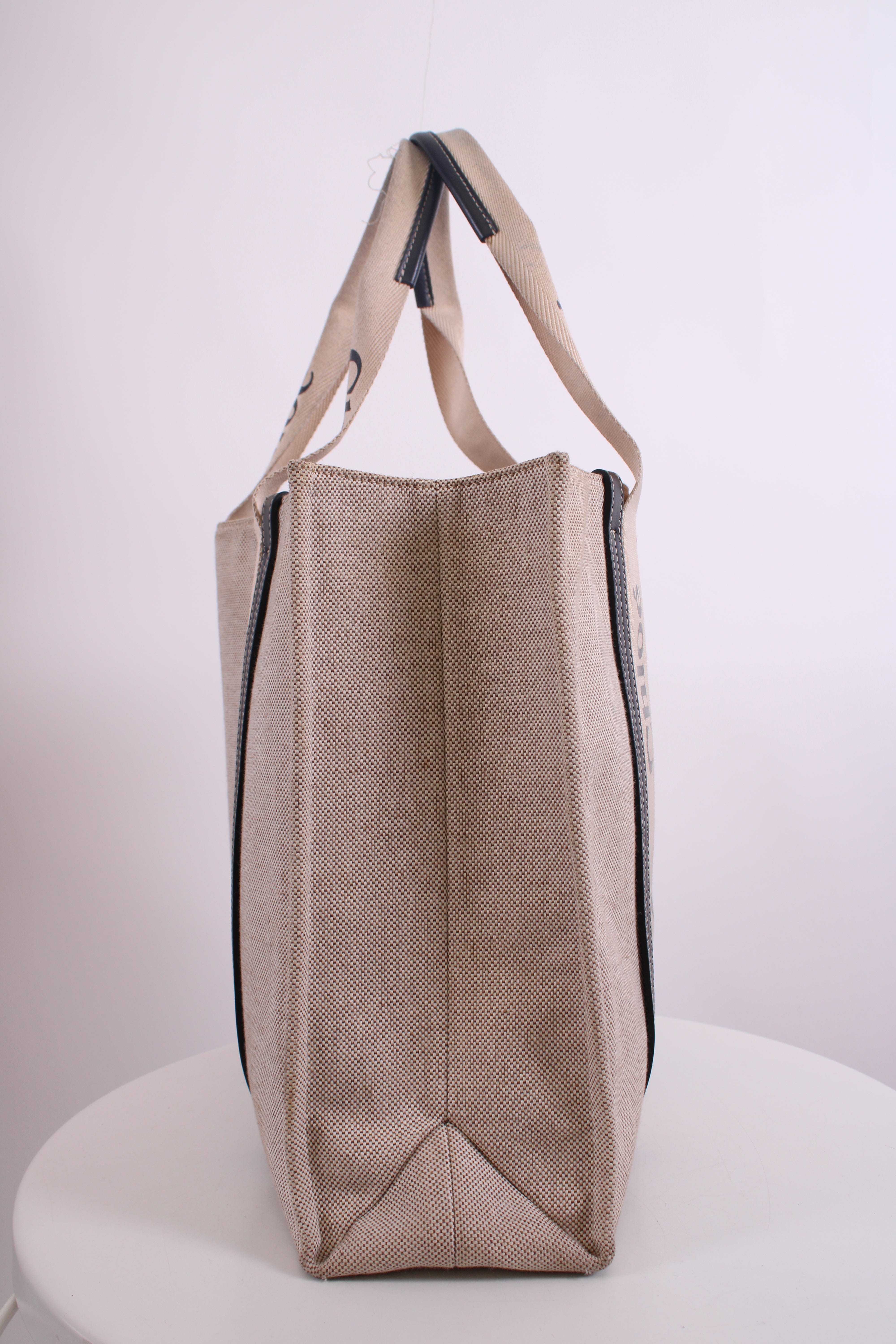 Chloe Chloe Woody Logo Canvas Tote Bag Beige Large