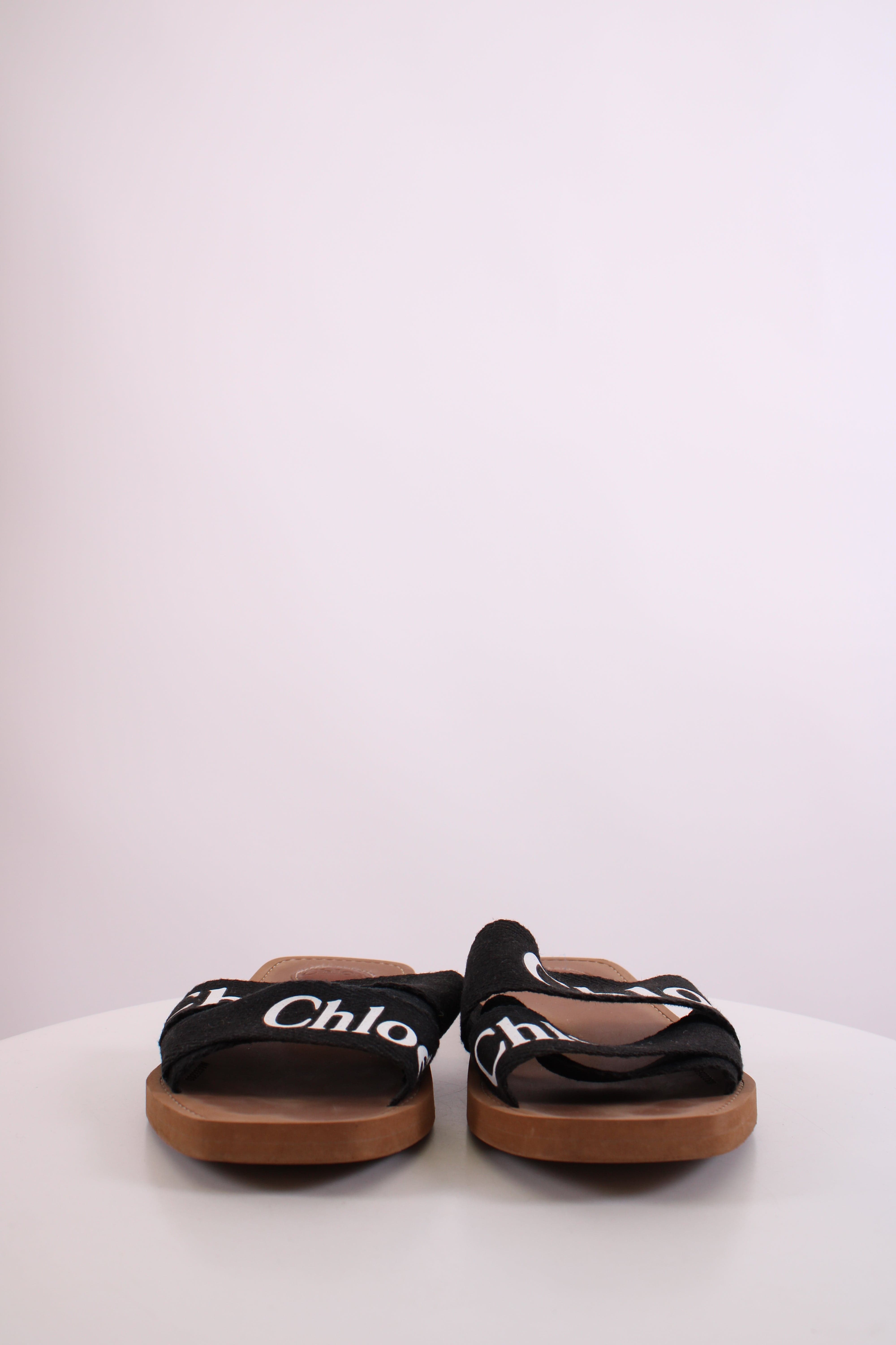 Chloe Chloe Woody Logo Mule Sandals Black 39