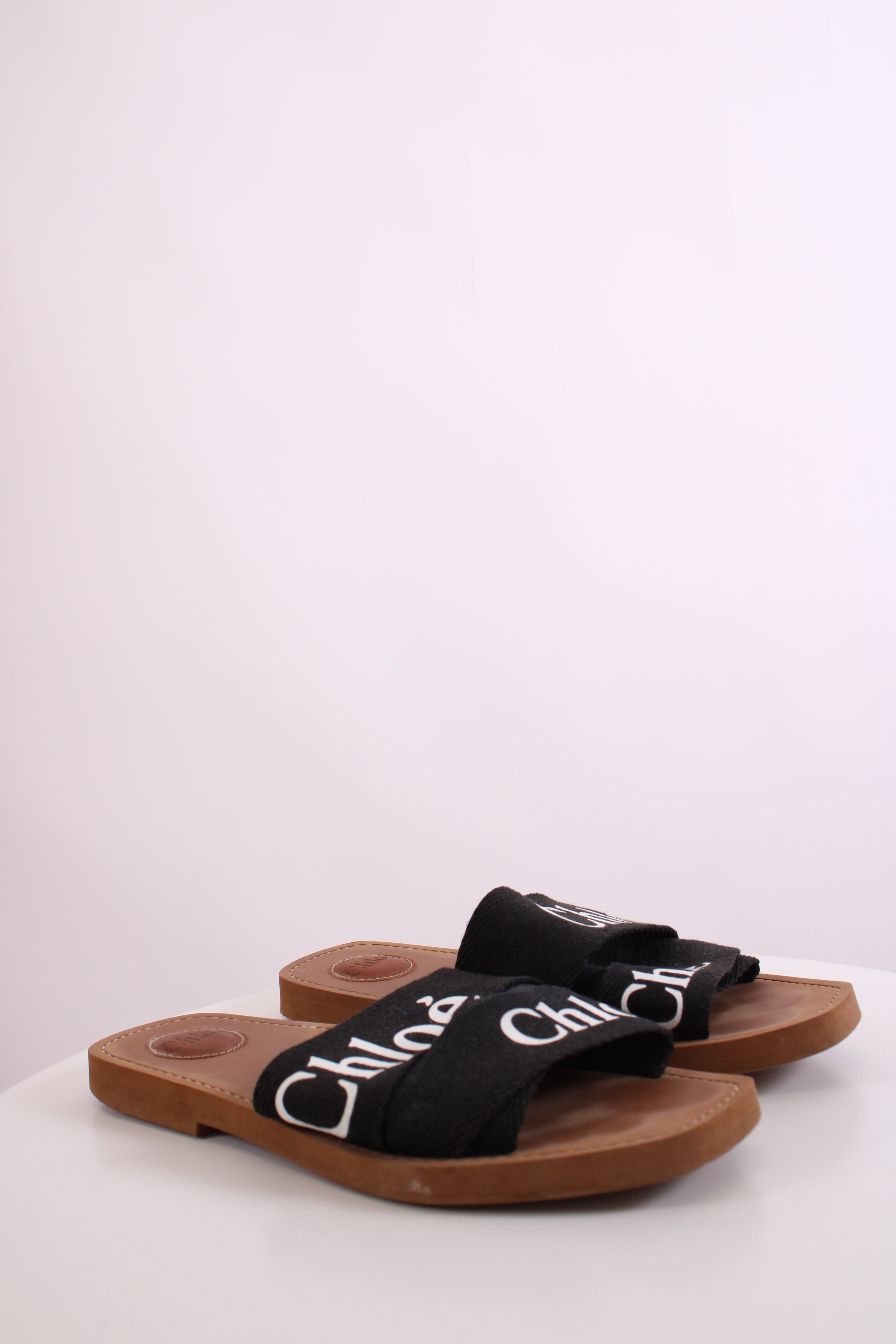 Chloe Chloe Woody Logo Mule Sandals Black 39