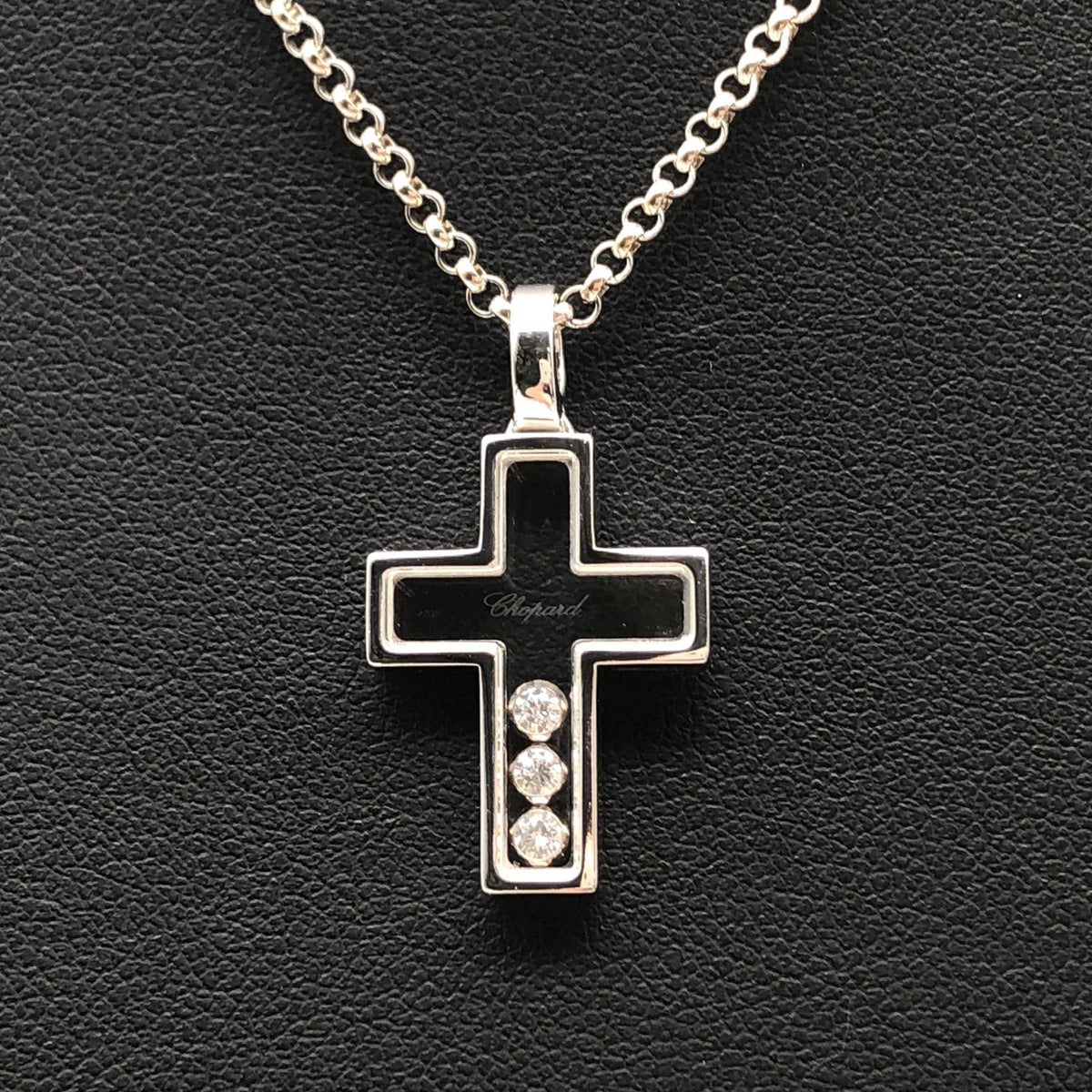 Chopard Chopard Happy 3P Diamond Cross Necklace, WG750, 12.0g, 16.5inch C387276
