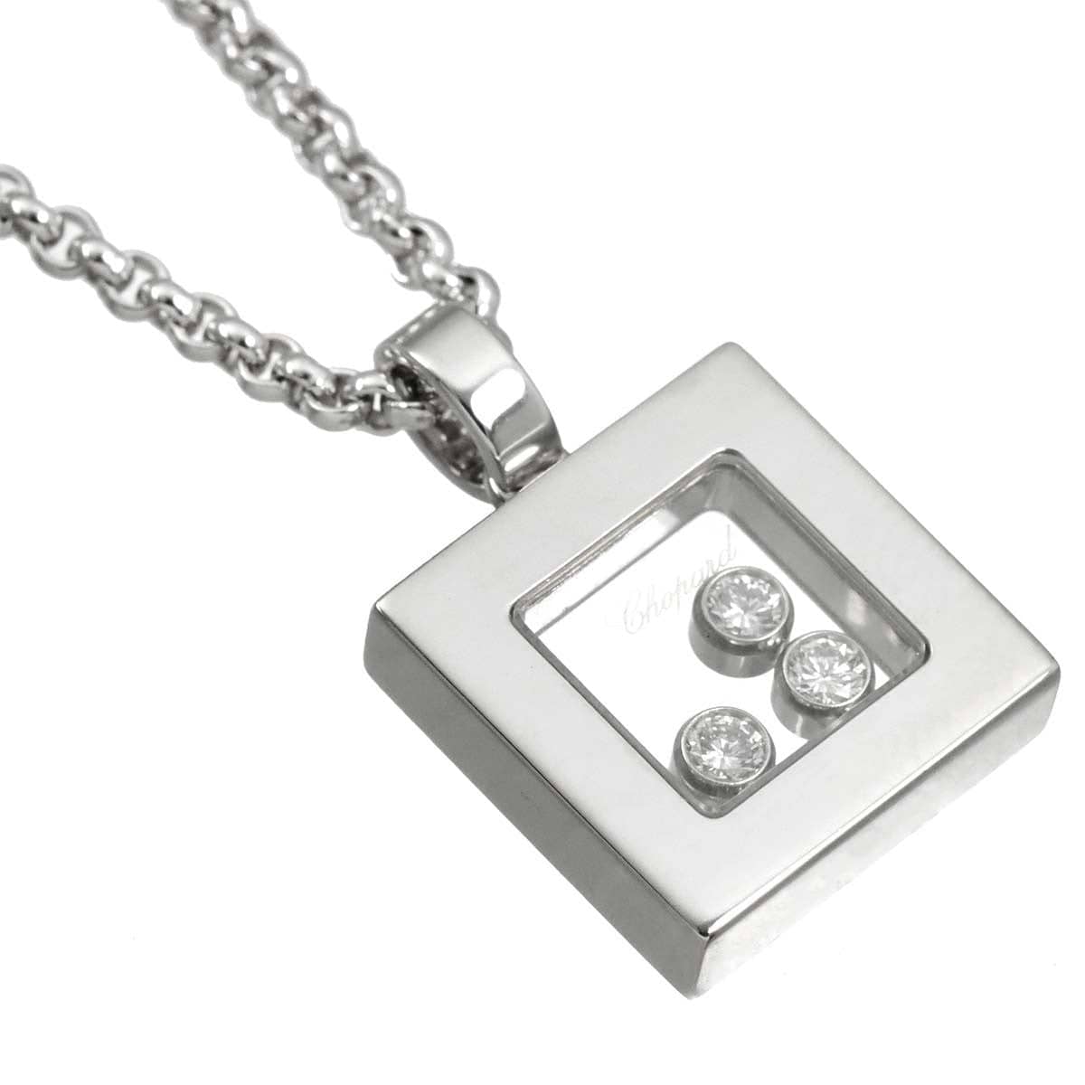 Chopard Chopard Happy Diamond Square Necklace 18K White Gold 750 90319226