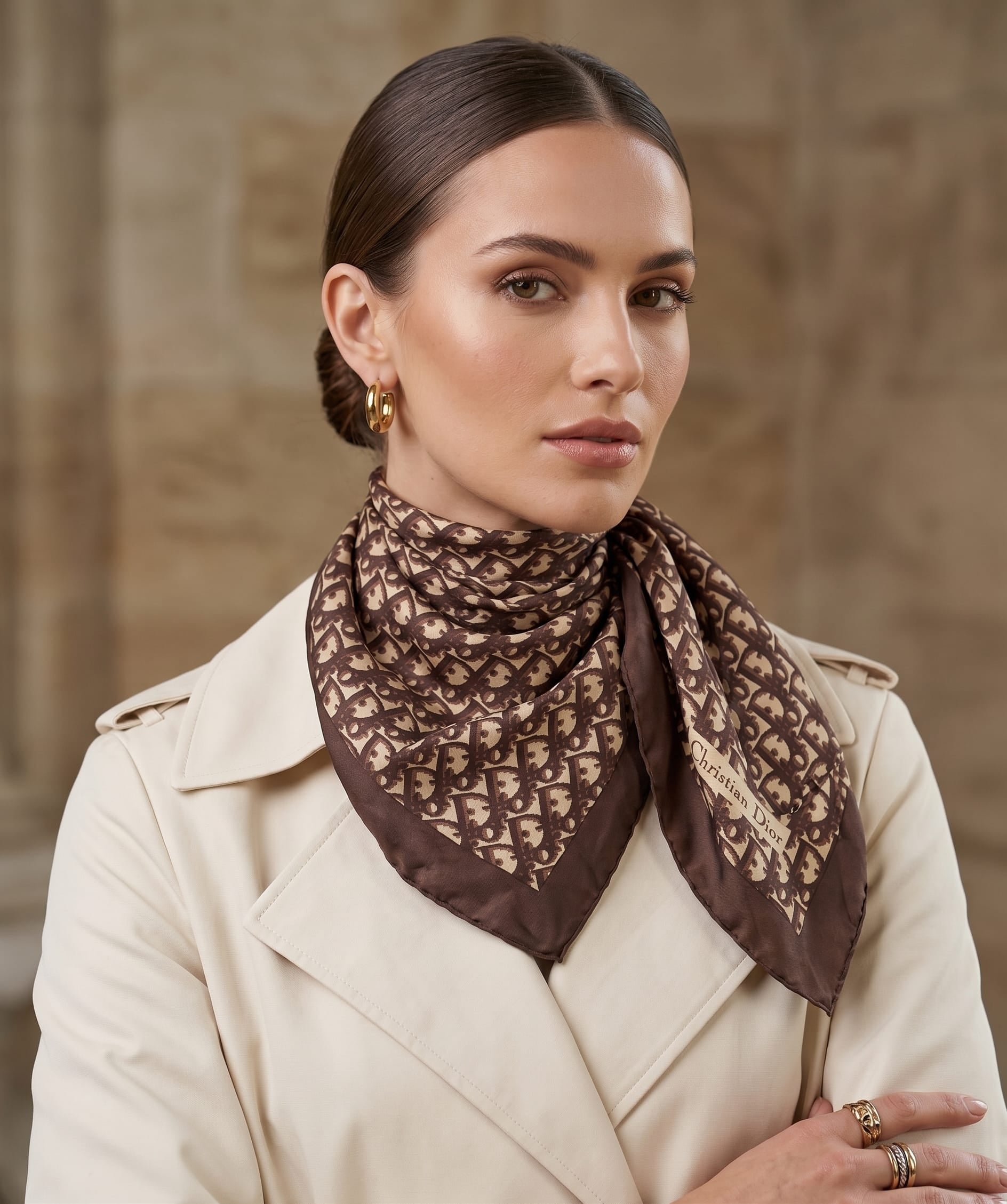 Christian Dior Christian Dior Brown Oblique SIlk Scarf AGC3848