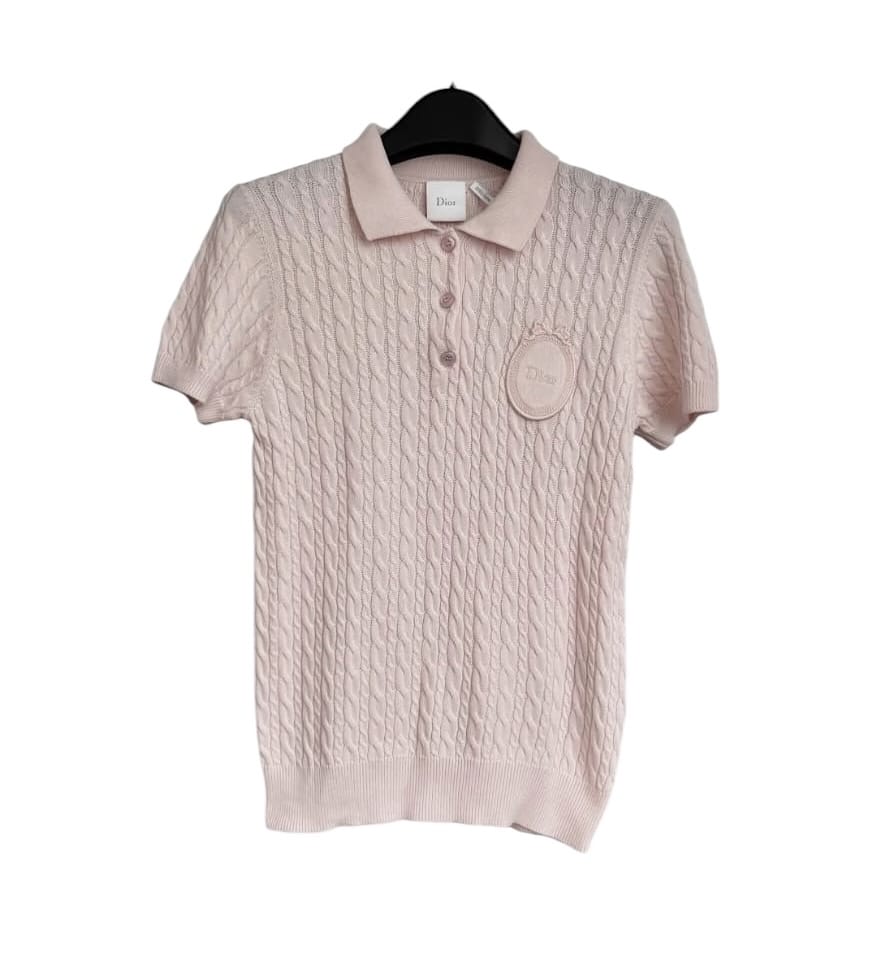 Christian Dior Dior Cable Knit Polo Shirt Pink Cotton Sz38 SYCYA120