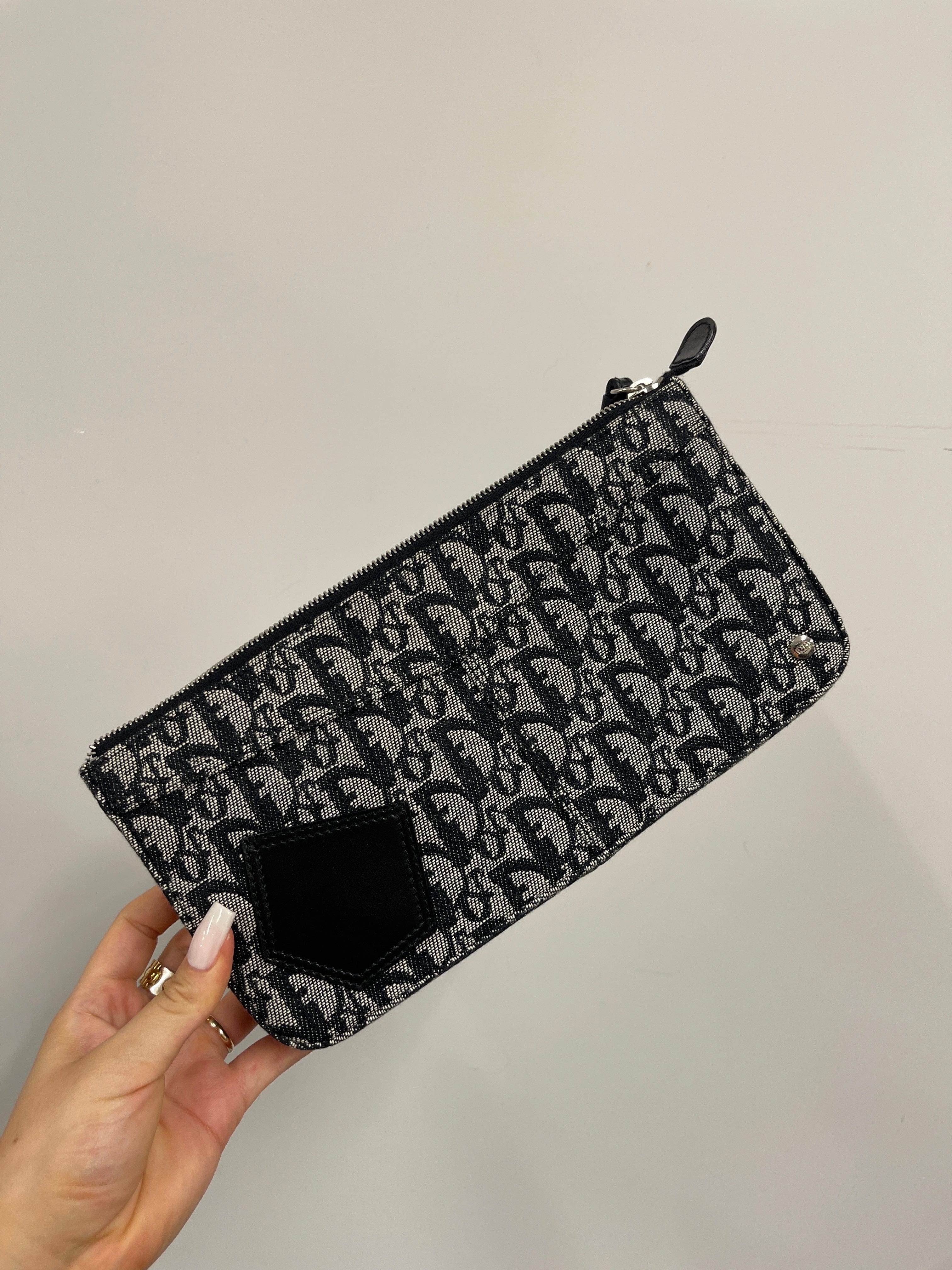 Christian Dior DIOR Canvas×Leather Black×Gray Trotter Clutch Bag B0703MZNMD