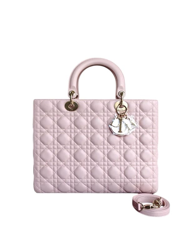 Christian Dior DIOR LADY LARGE - CANNAGE LAMBSKIN LIGHT PINK GOLD HARDWARE SYCMDA109