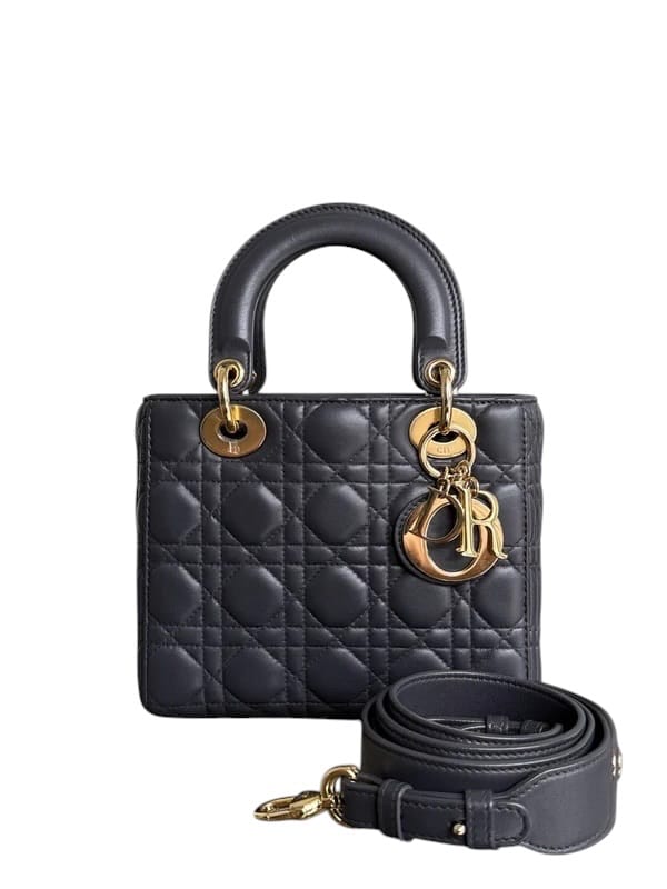 Christian Dior DIOR LADY SMALL - CANNAGE LAMBSKIN BLACK GOLD HARDWARE SYCMDA110