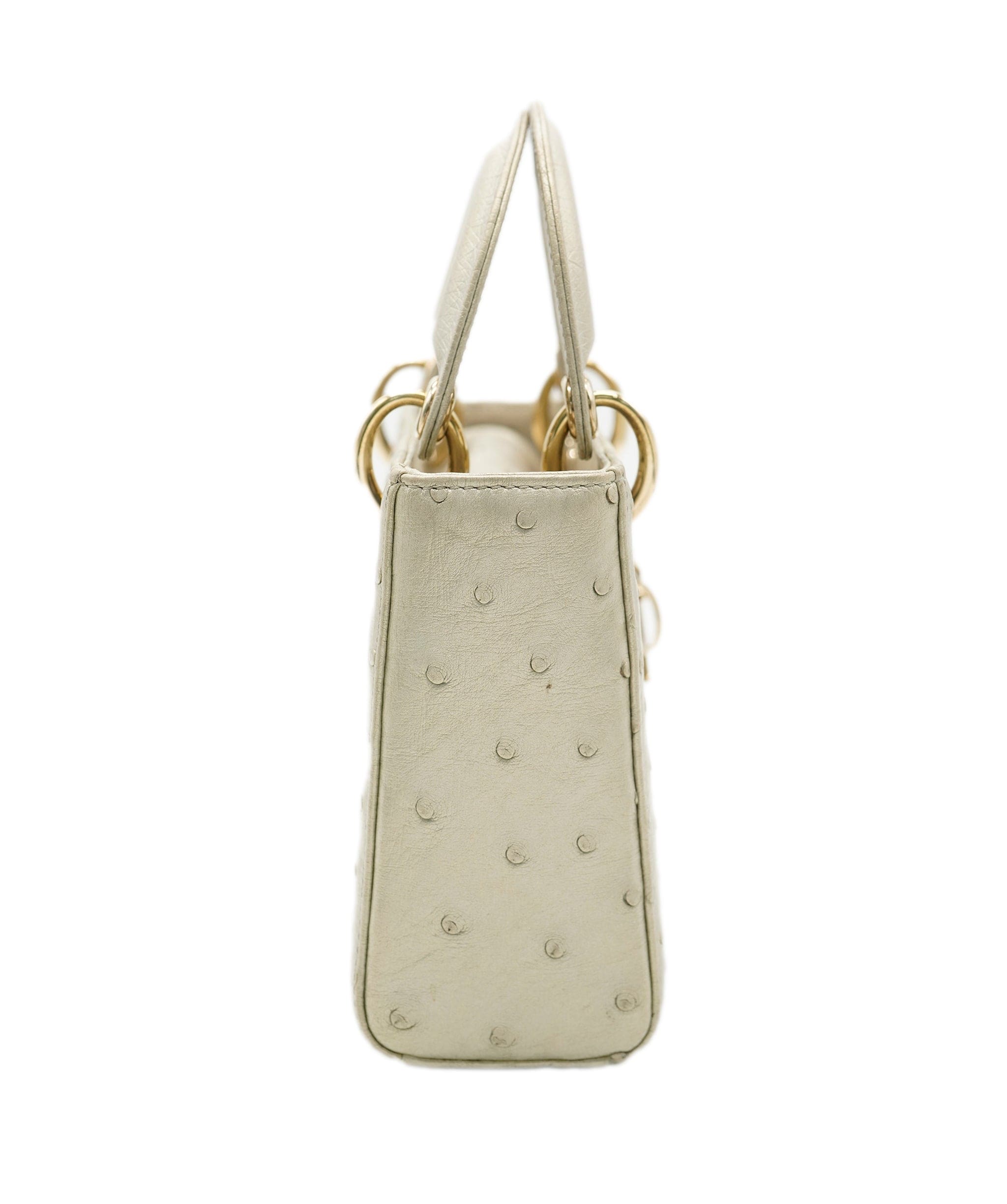 Christian Dior Champagne Metallic Ostrich Mini Lady Dior Bag GHW ASL10290