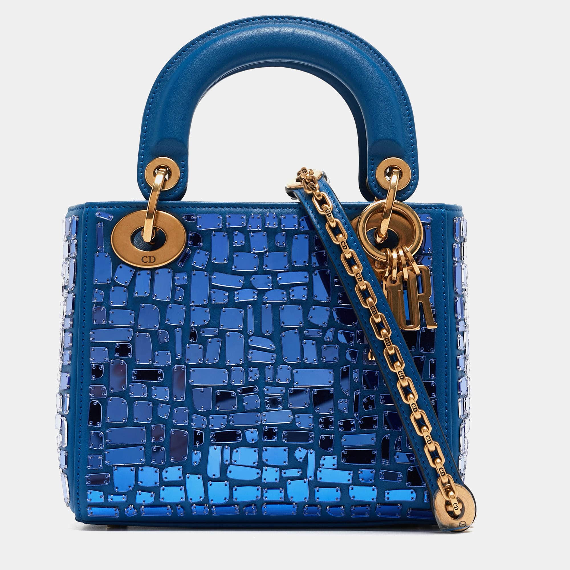 Christian Dior Dior Blue Leather Mini Mosaic of Mirrors Lady Dior Tote ASCLC2193
