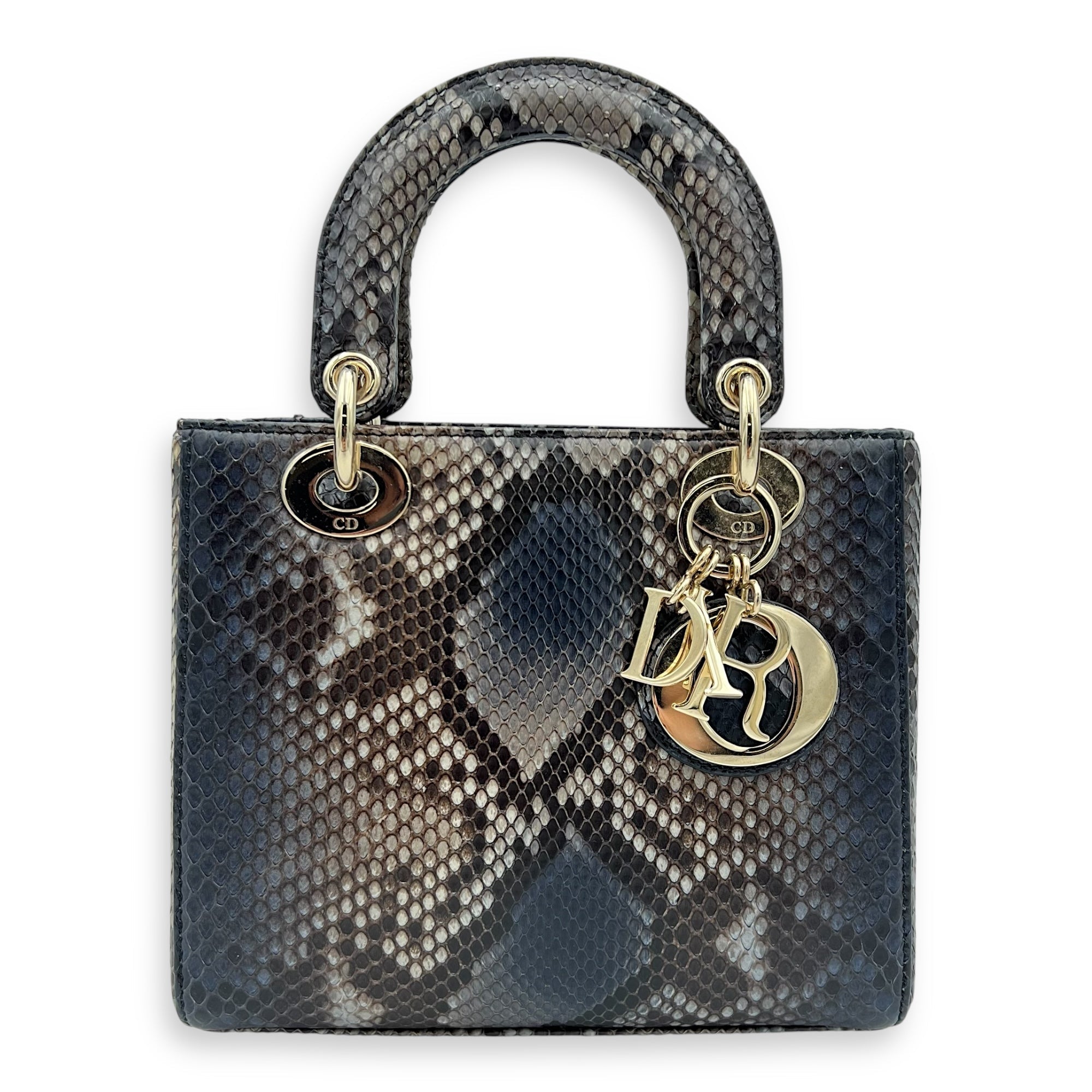 Christian Dior Dior Lady Dior Top Handle Bag Grey in Python Leather, Gold hardware S2510-008307AN