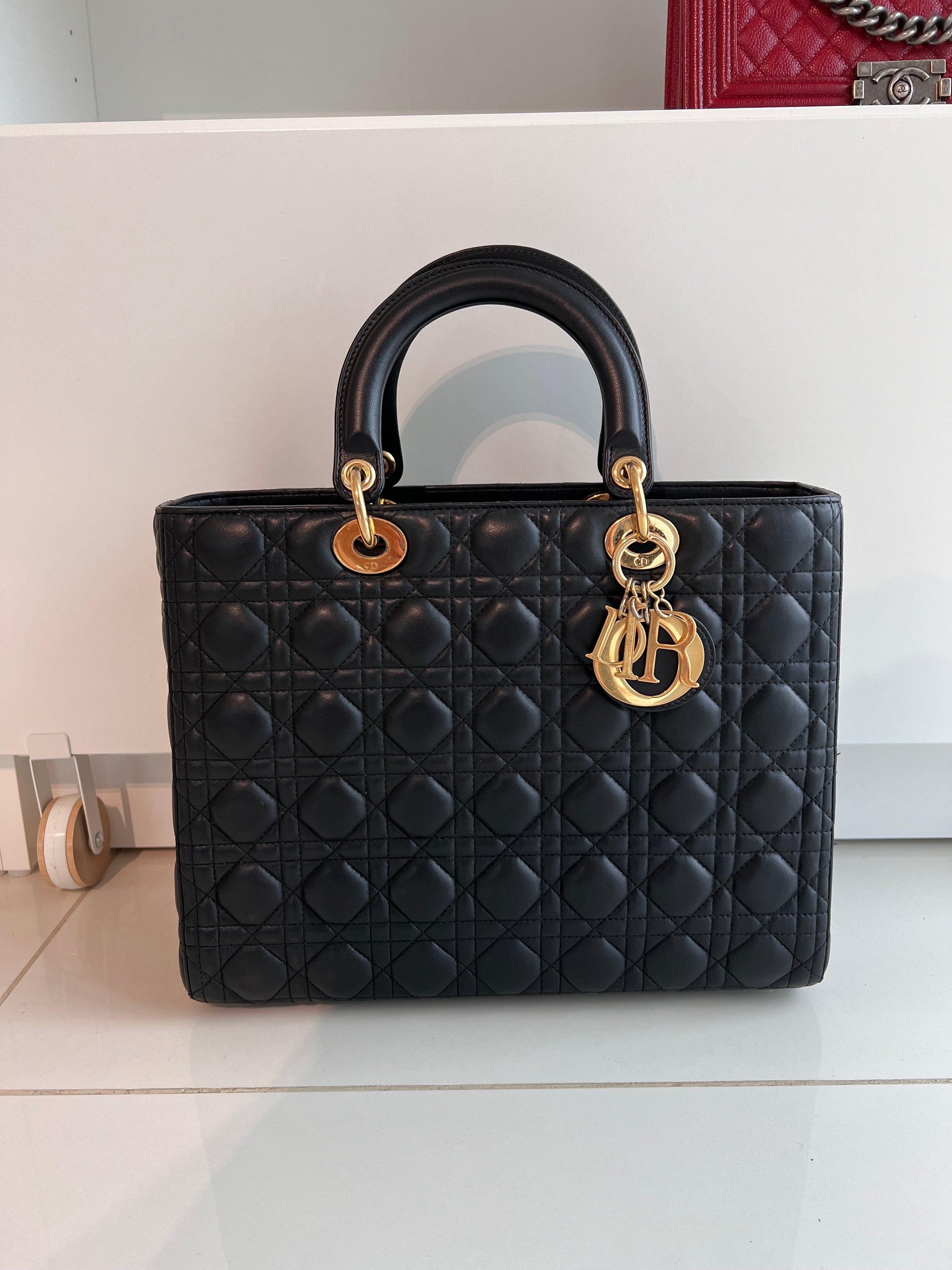 Christian Dior Lady Dior Large Black Lambskin GHW SYCM145