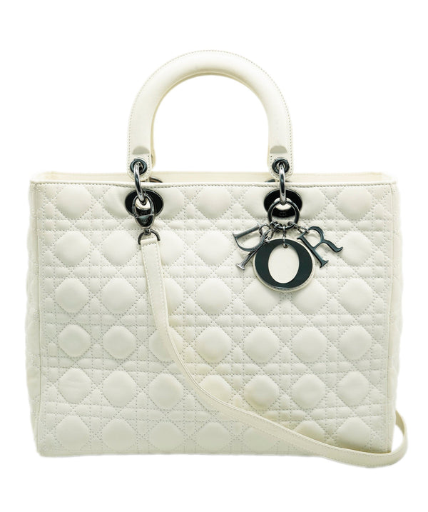Christian Dior Lady Dior Large White with Grey Hardware ALC1043