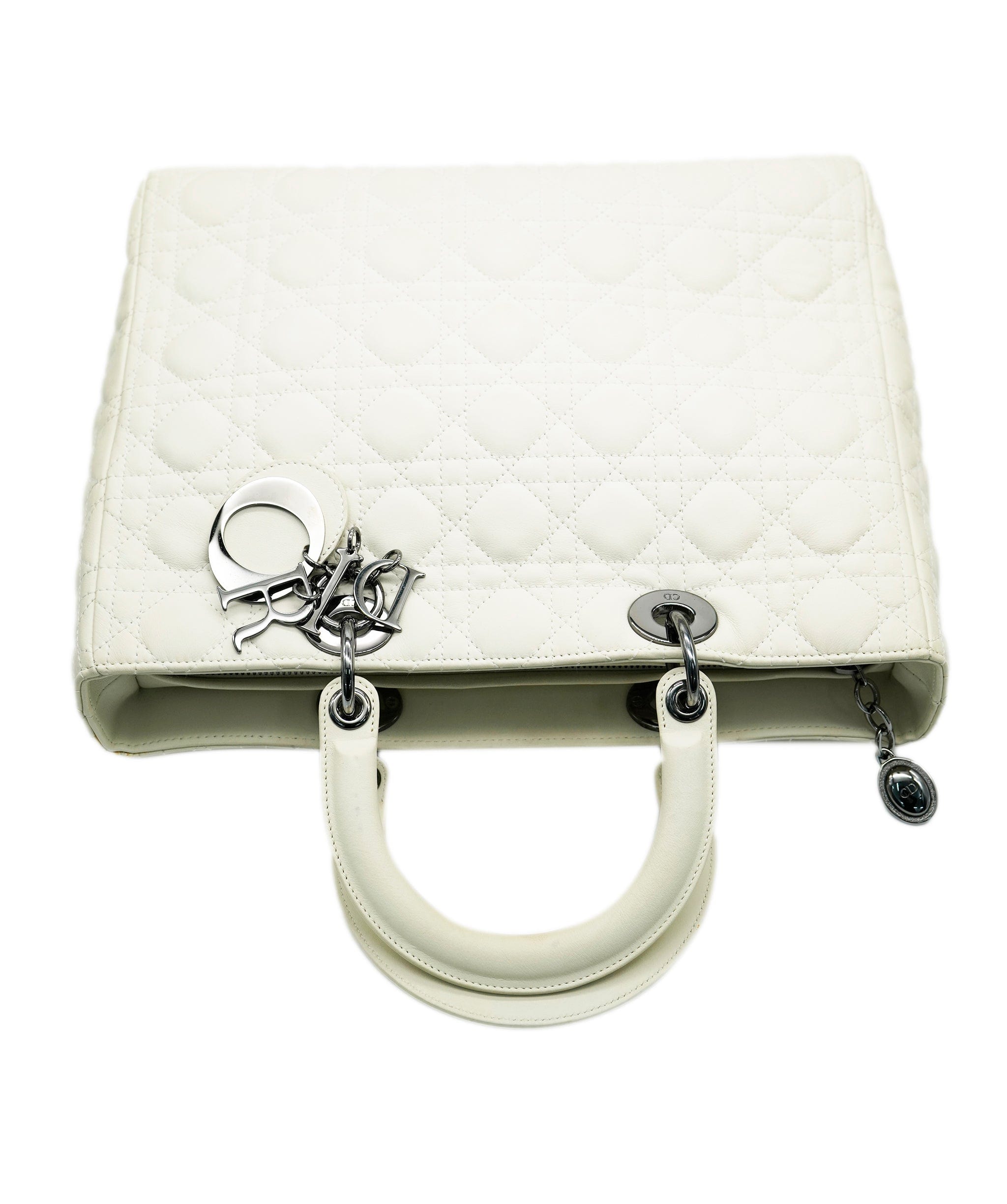 Christian Dior Lady Dior Large White with Grey Hardware ALC1043