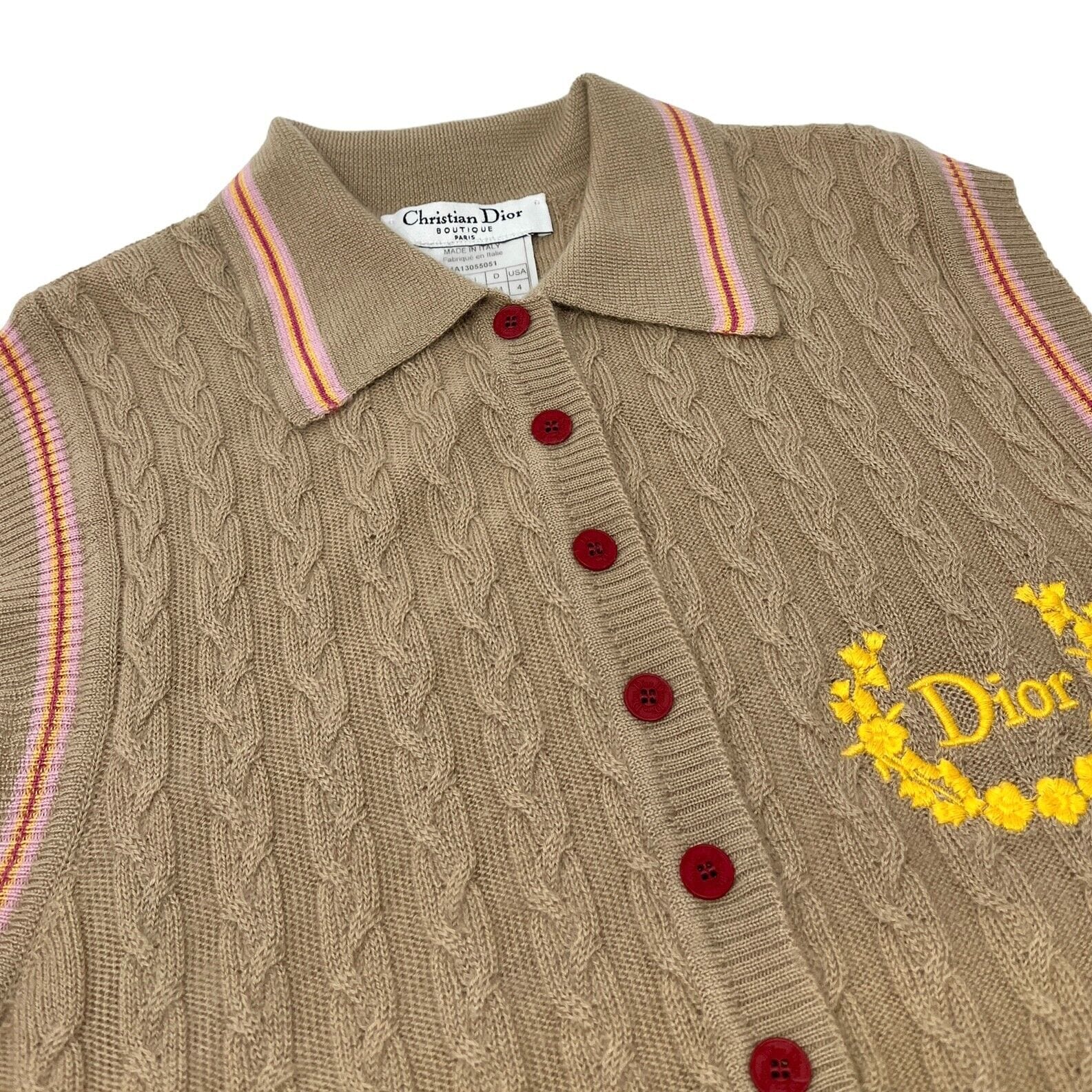 Christian Dior / Dior Christian Dior Vintage Logo Knit Polo Shirt #40 Beige Cashmere Button