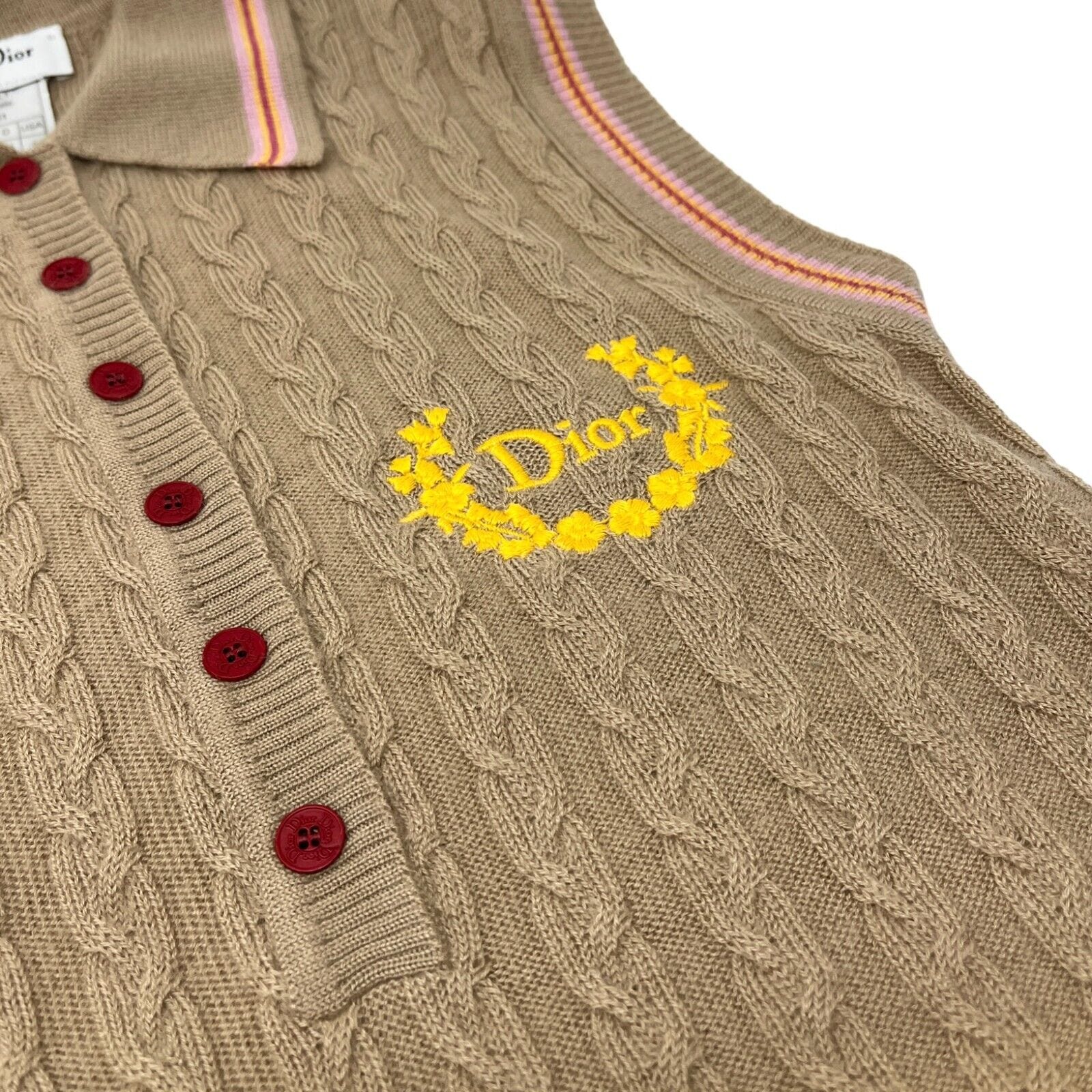 Christian Dior / Dior Christian Dior Vintage Logo Knit Polo Shirt #40 Beige Cashmere Button