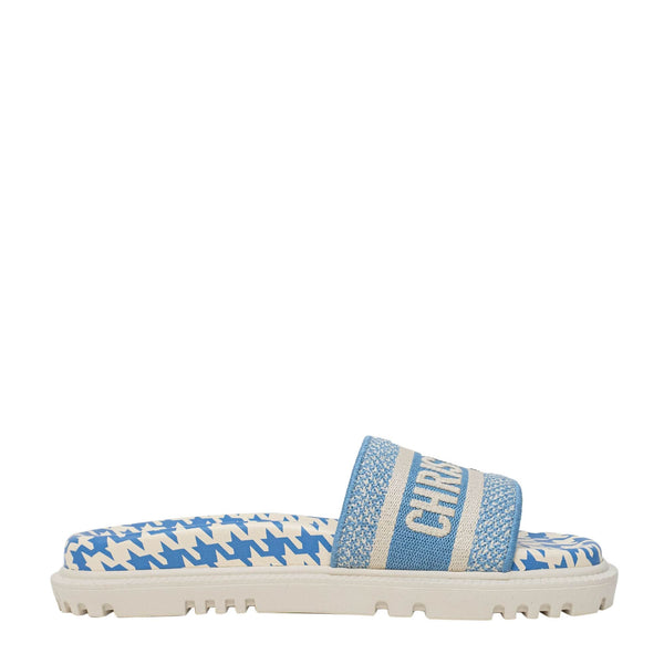 Dior Dway Slide Sandals in Houndstooth Print Embroidered Logo 37