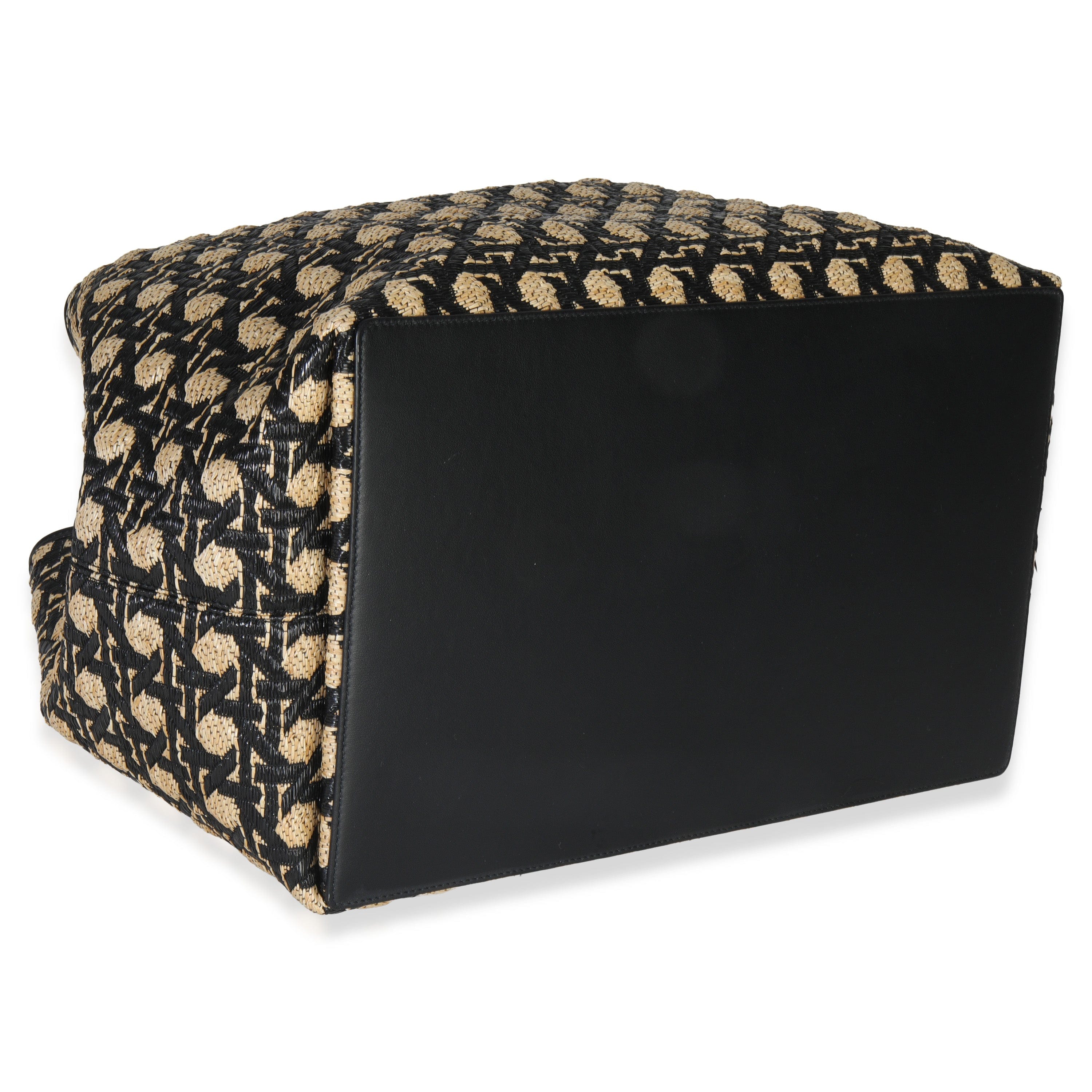 Christian Dior Beige Black Graphic Cannage Raffia Large Toujours