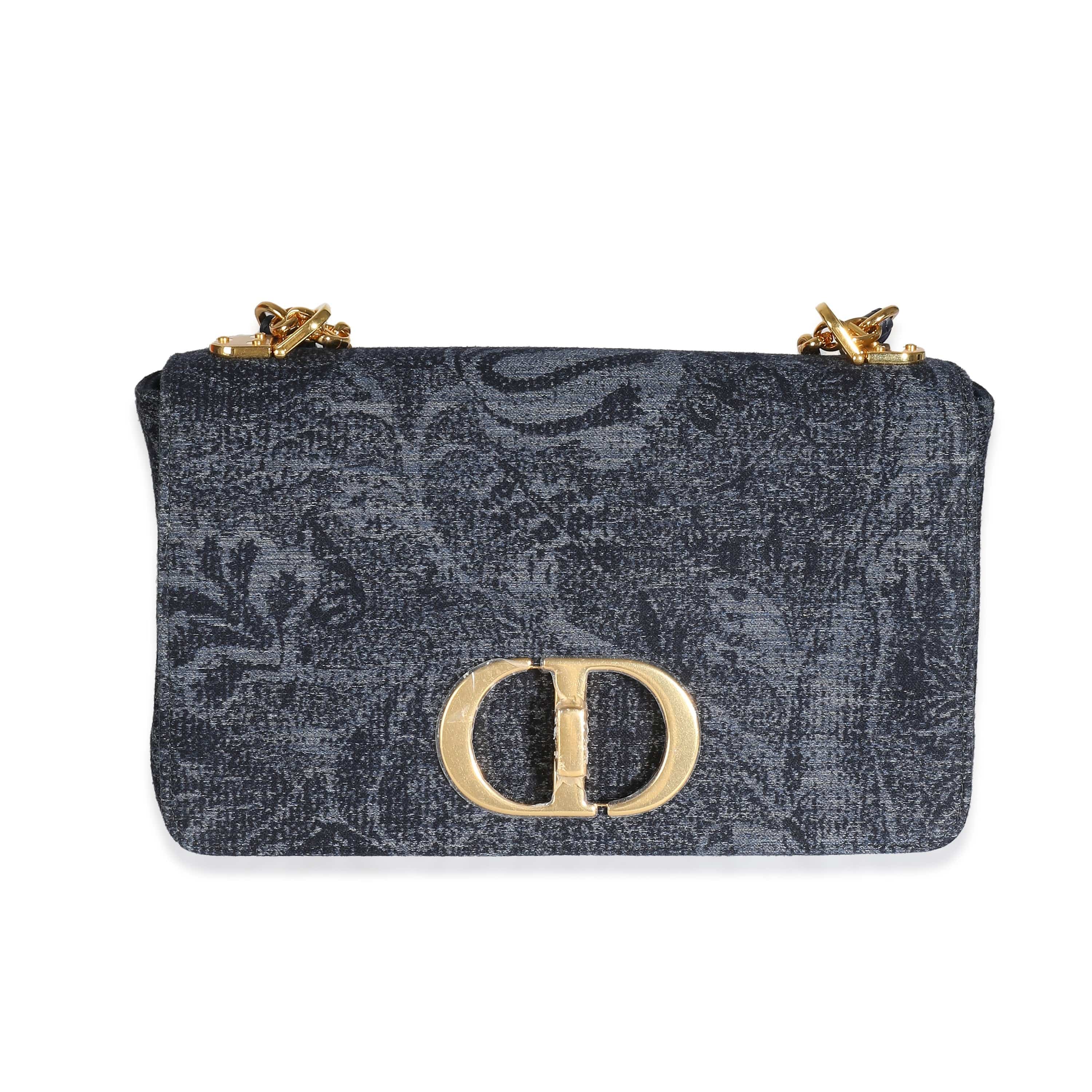 Christian Dior Christian Dior Navy Floral Denim Medium Caro Chain Bag