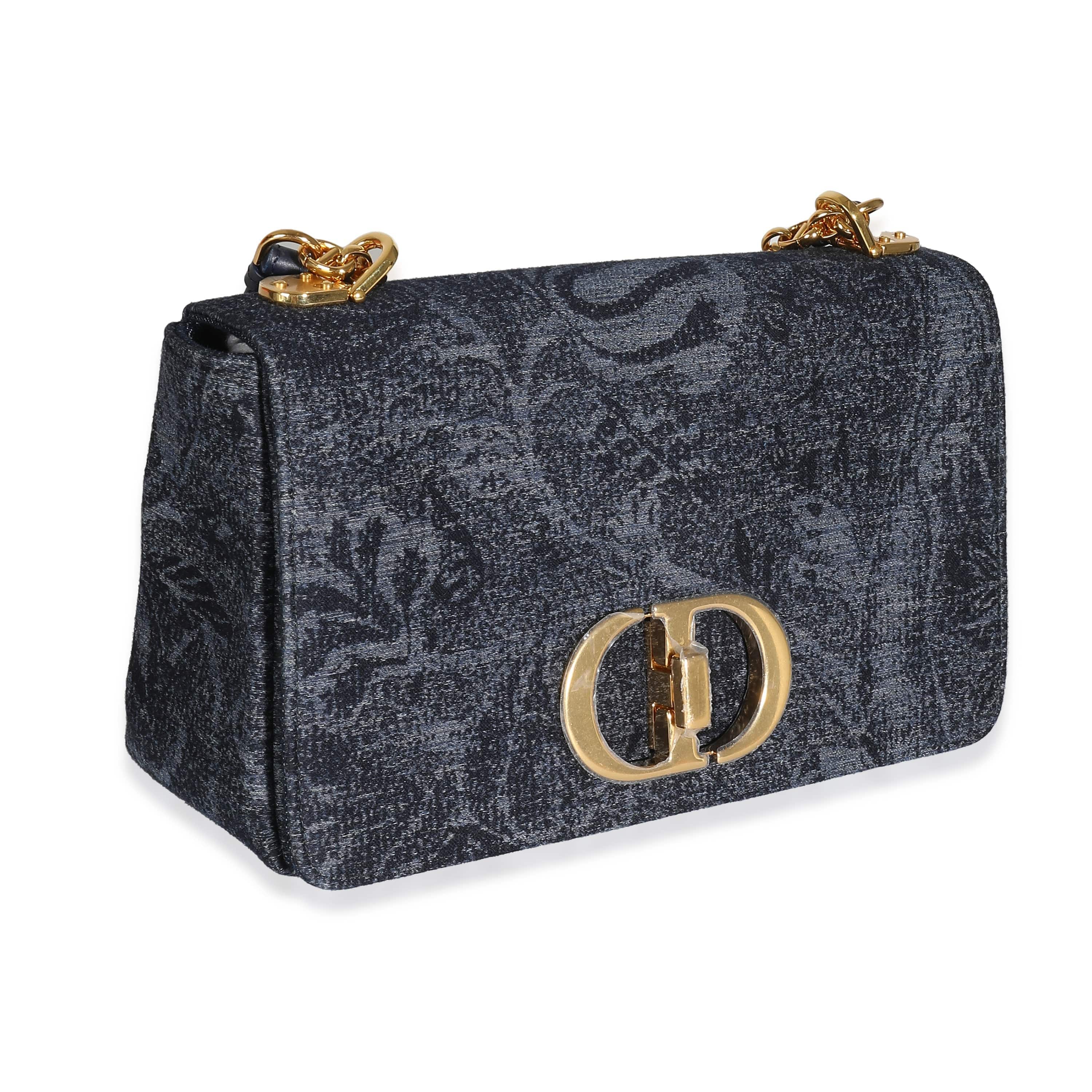 Christian Dior Christian Dior Navy Floral Denim Medium Caro Chain Bag