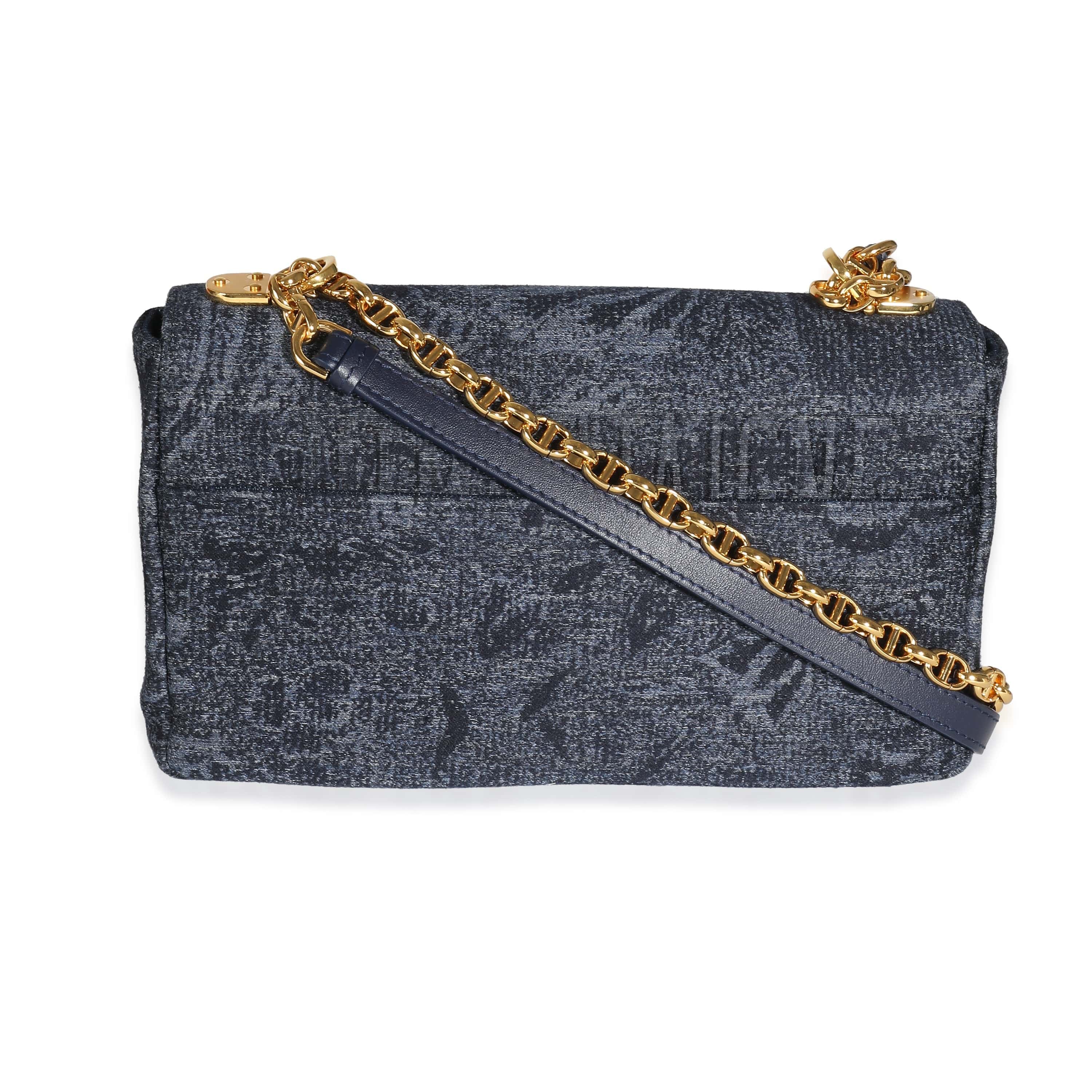 Christian Dior Christian Dior Navy Floral Denim Medium Caro Chain Bag