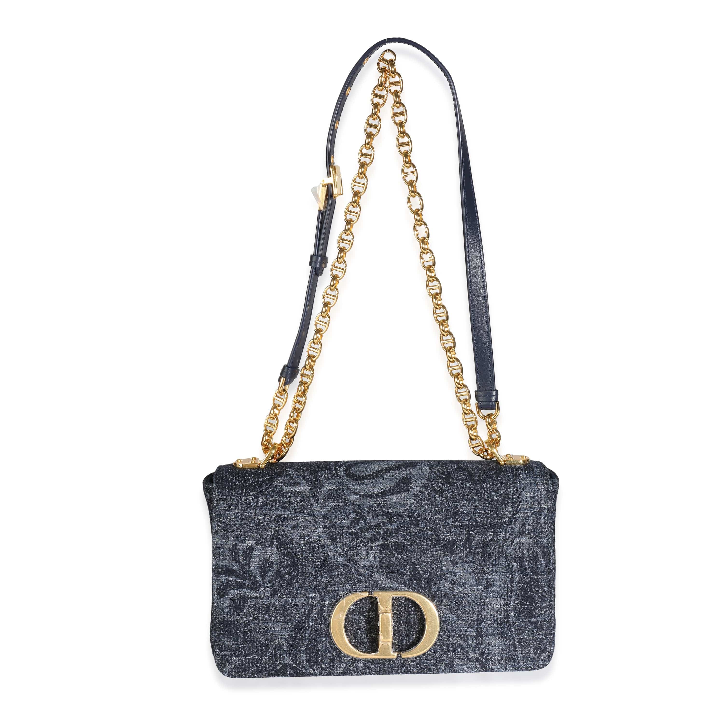 Christian Dior Christian Dior Navy Floral Denim Medium Caro Chain Bag