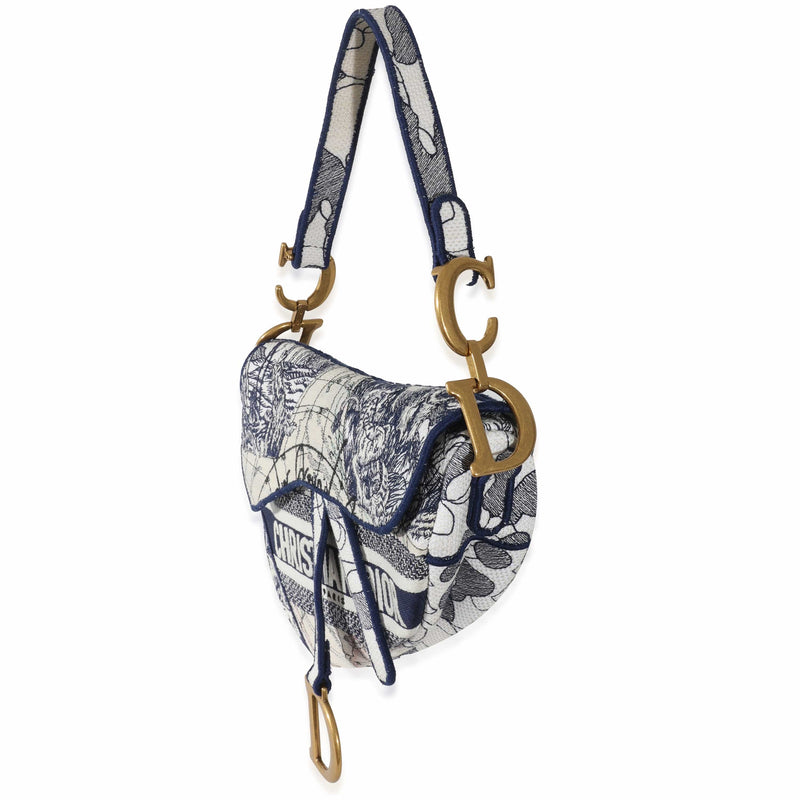 What Goes Around Comes Around Dior Blue Embroidered Tole De Jouy Saddle Bag