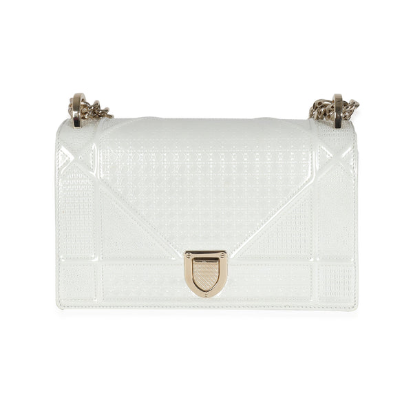 Christian Dior Christian Dior White Micro Cannage Patent Small Diorama Flap Bag