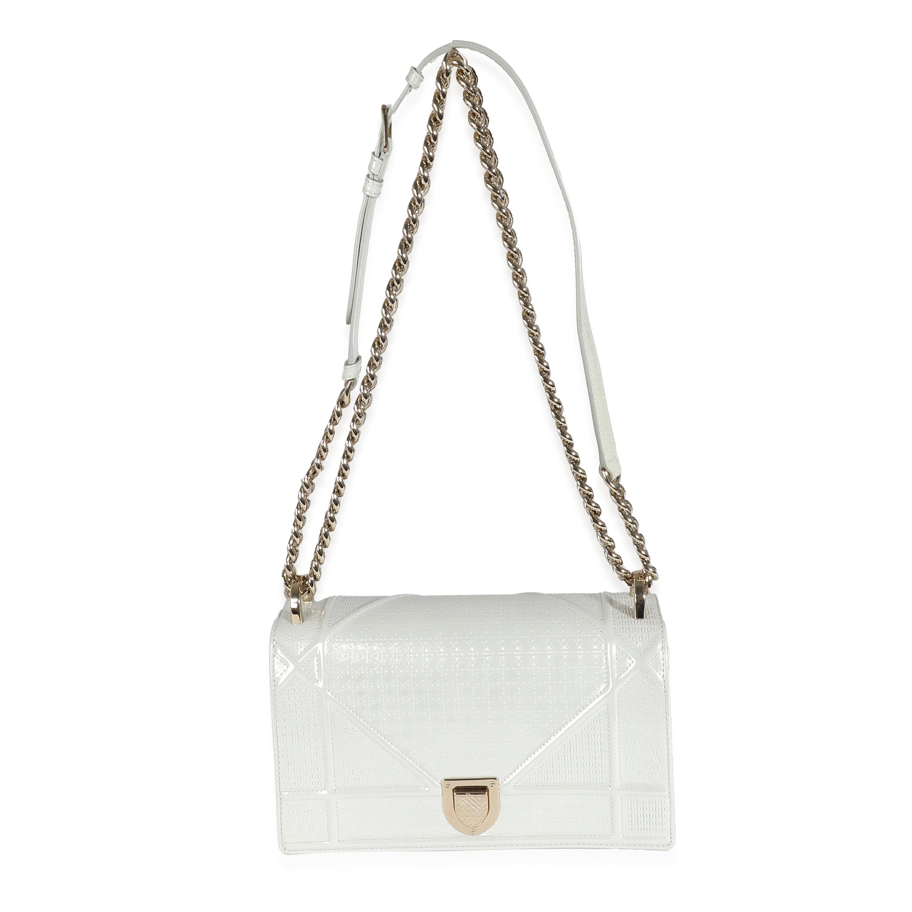 Christian Dior Christian Dior White Micro Cannage Patent Small Diorama Flap Bag