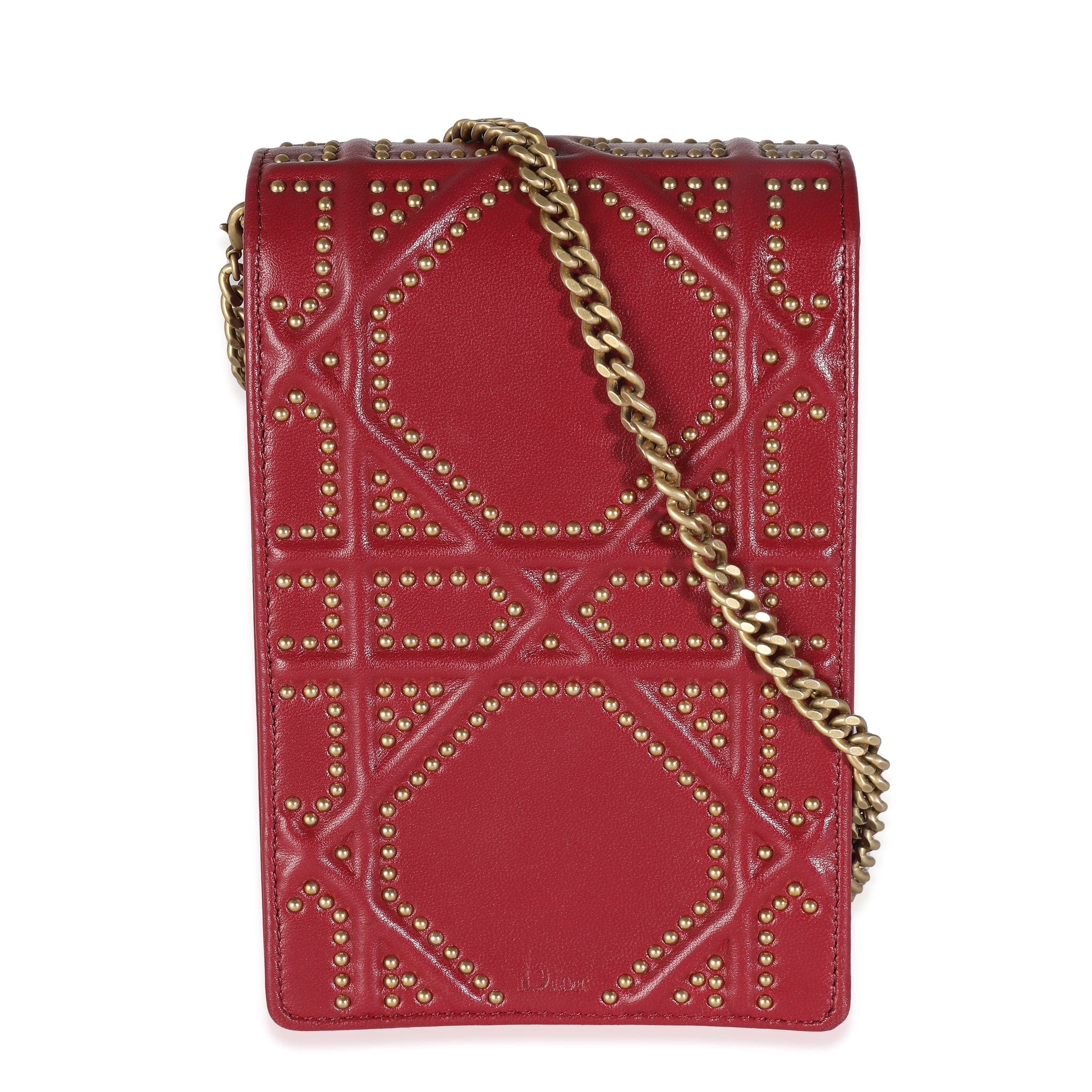 Christian Dior Dior Red Leather Studded Diorama Vertical Clutch On Chain