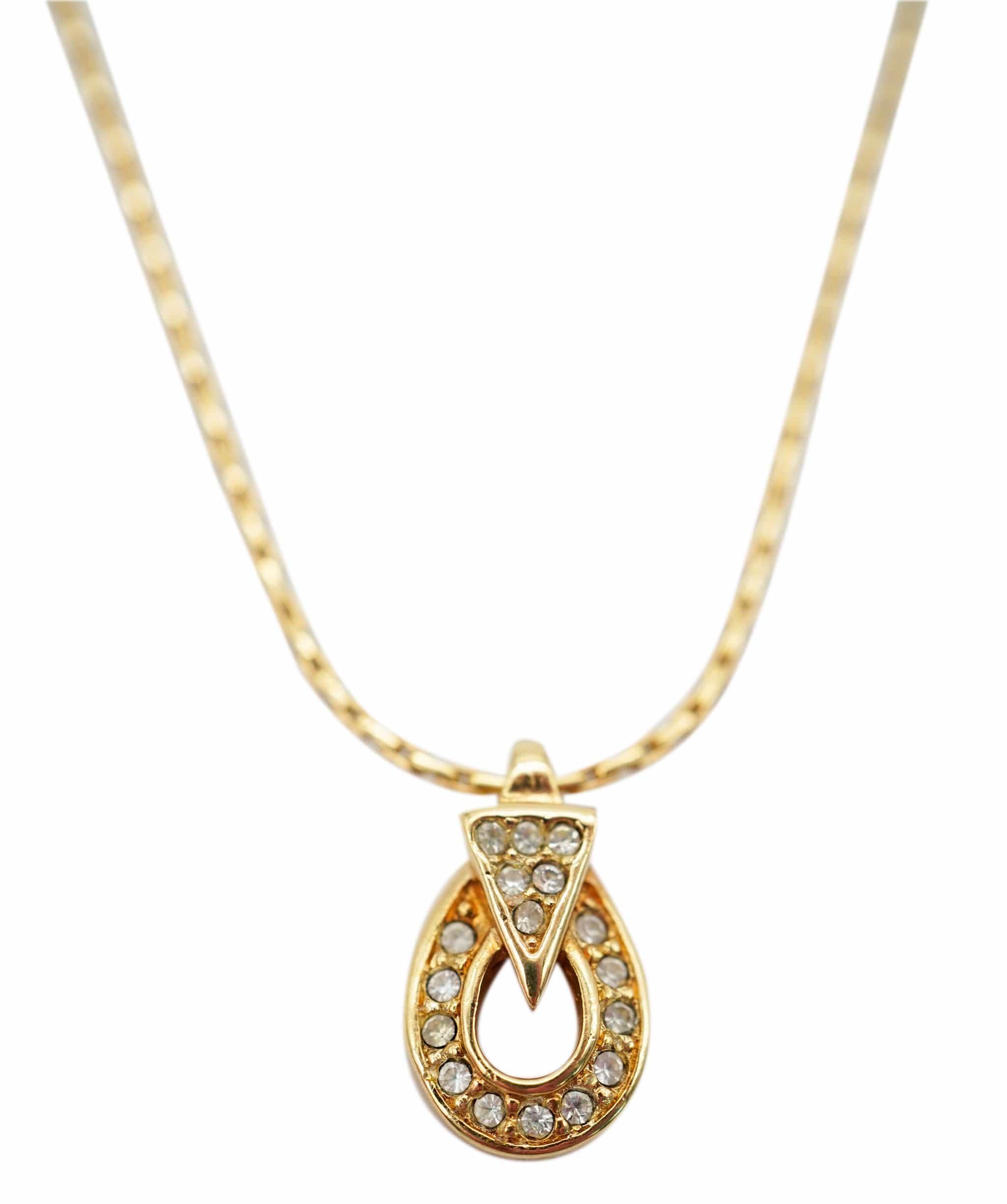 Christian Dior Dior gold rhinestone small oval necklace - AJC0812