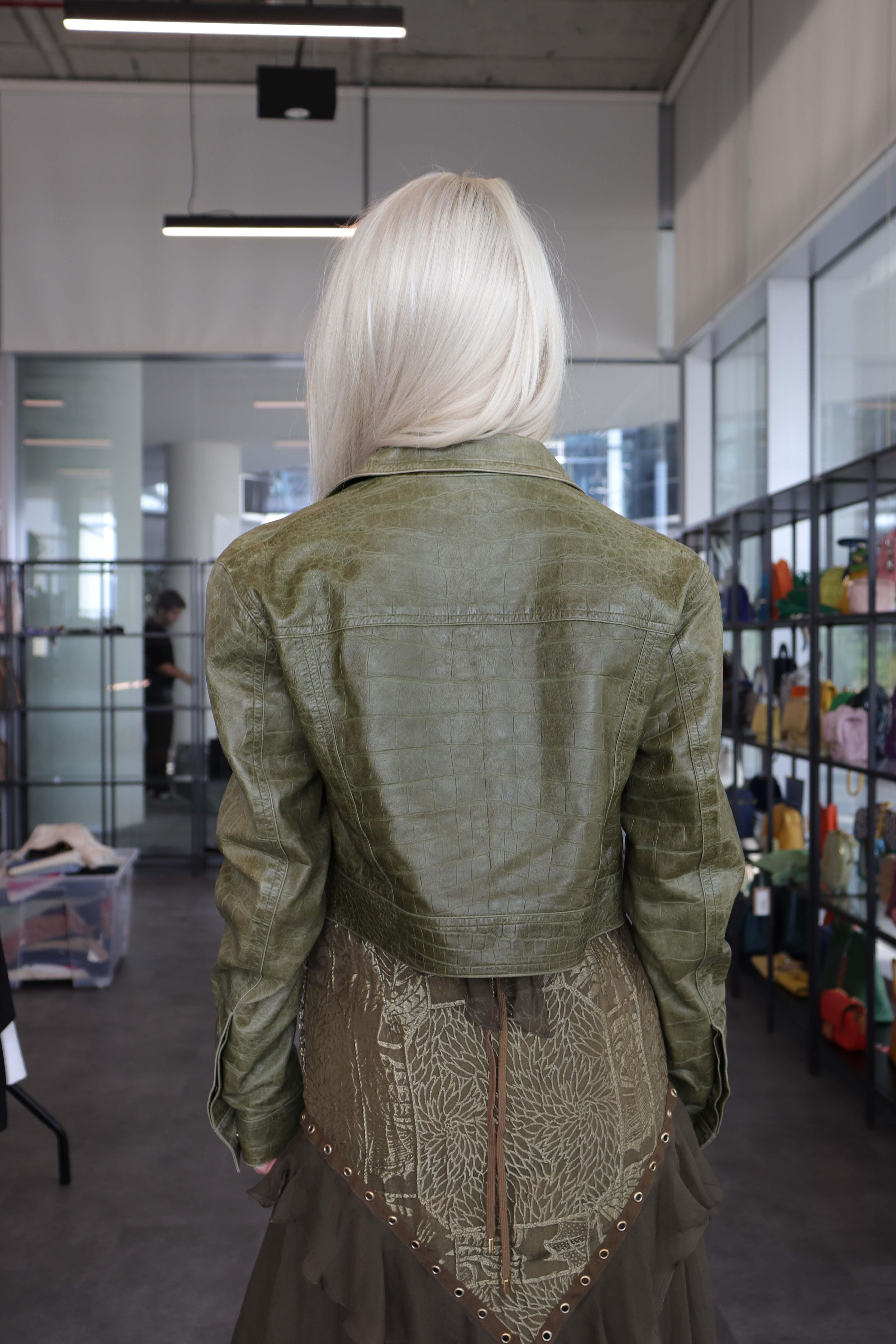 Christian Dior Dior Leather Cropped Jacket Green DXBS1855