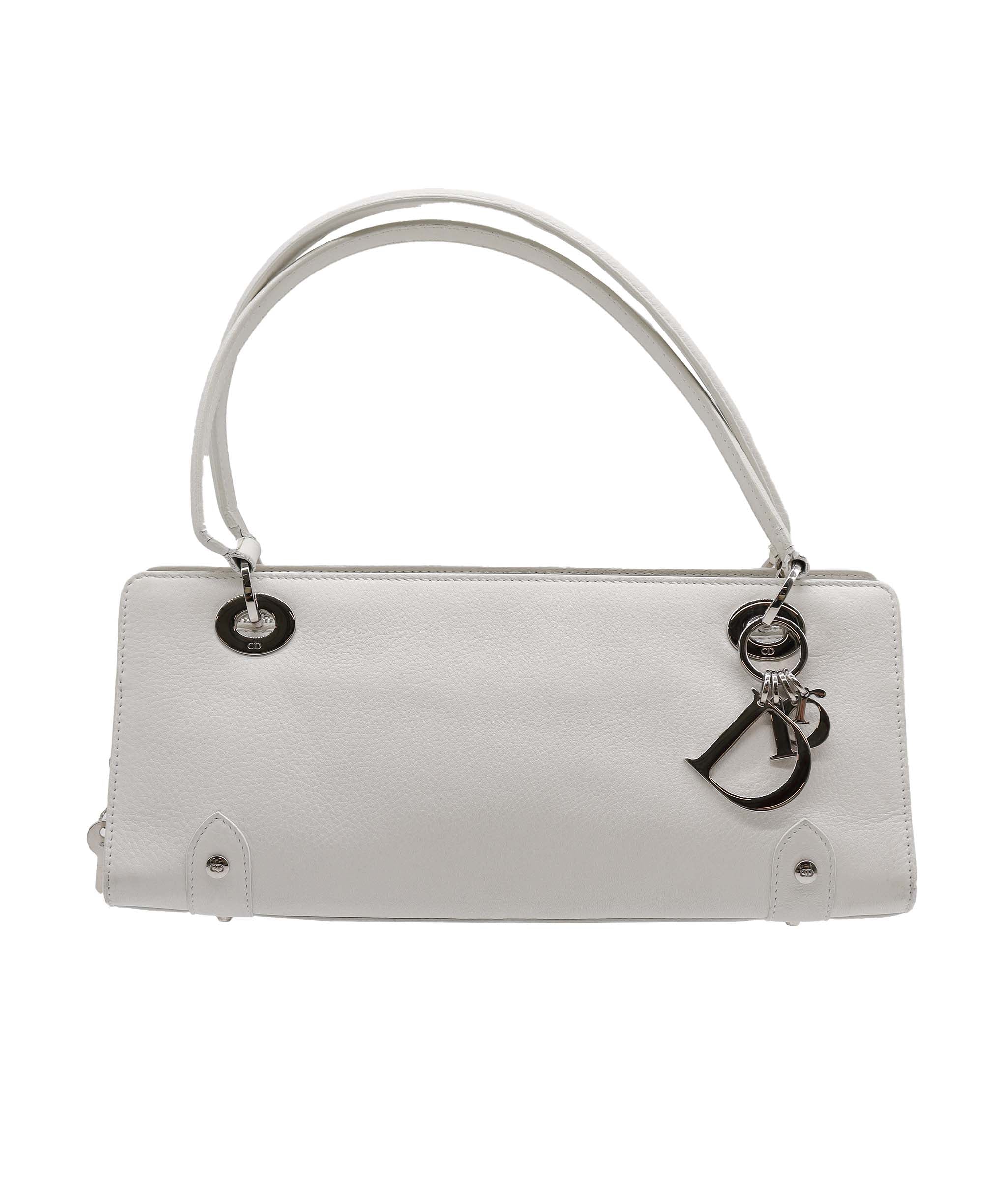 Christian Dior Dior Logo Charm Handbag White Leather - DXBS1827