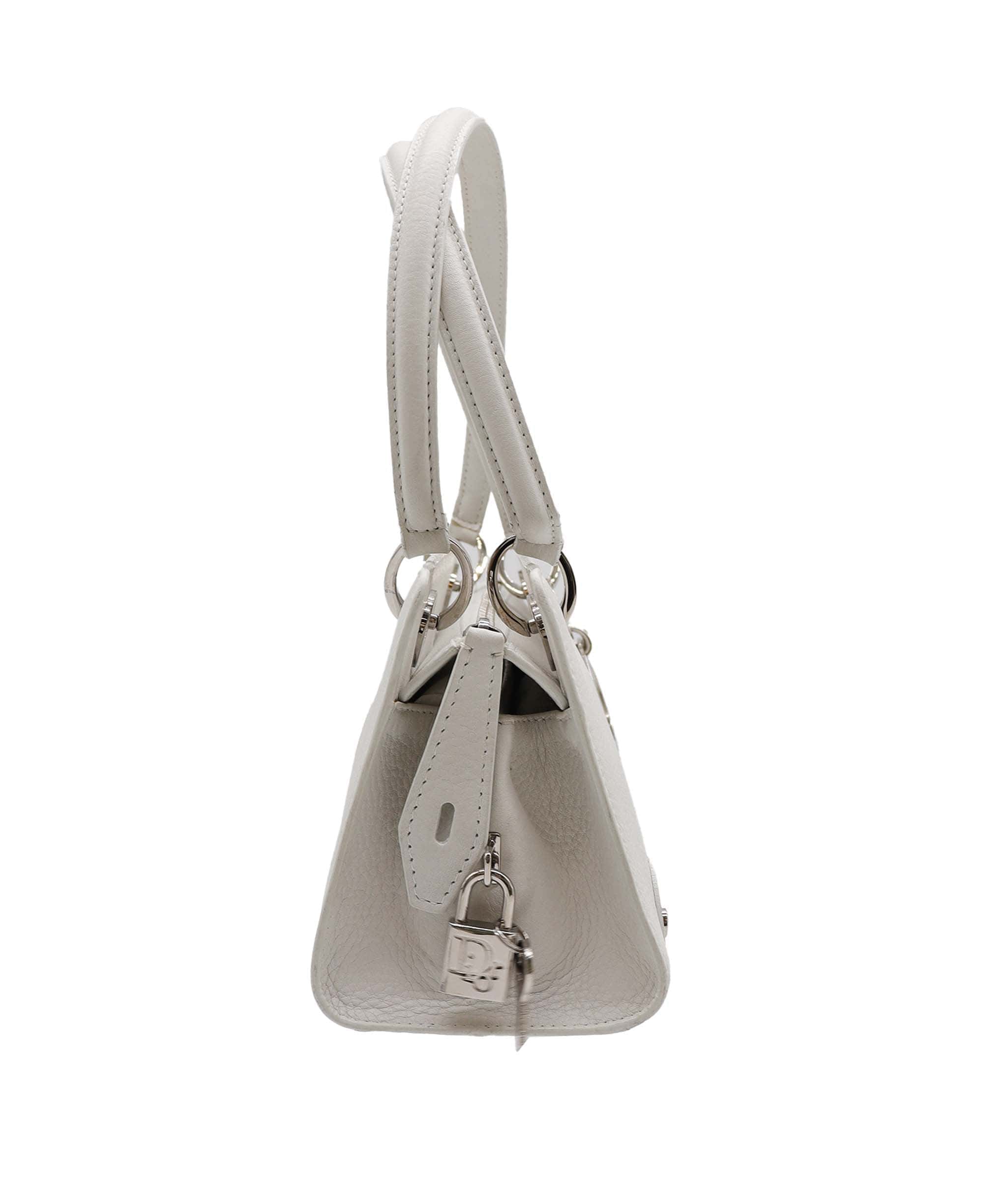 Christian Dior Dior Logo Charm Handbag White Leather - DXBS1827