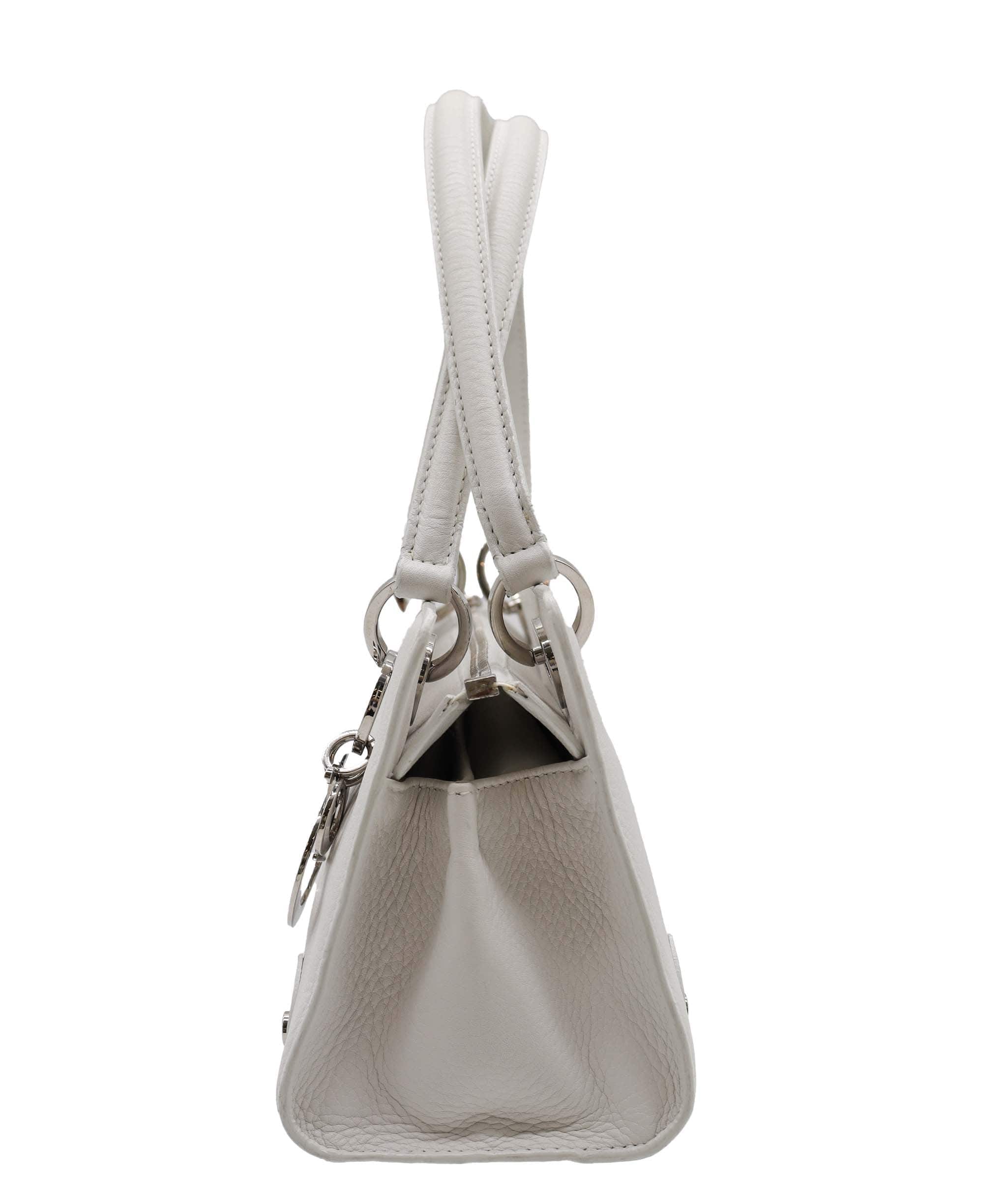 Christian Dior Dior Logo Charm Handbag White Leather - DXBS1827