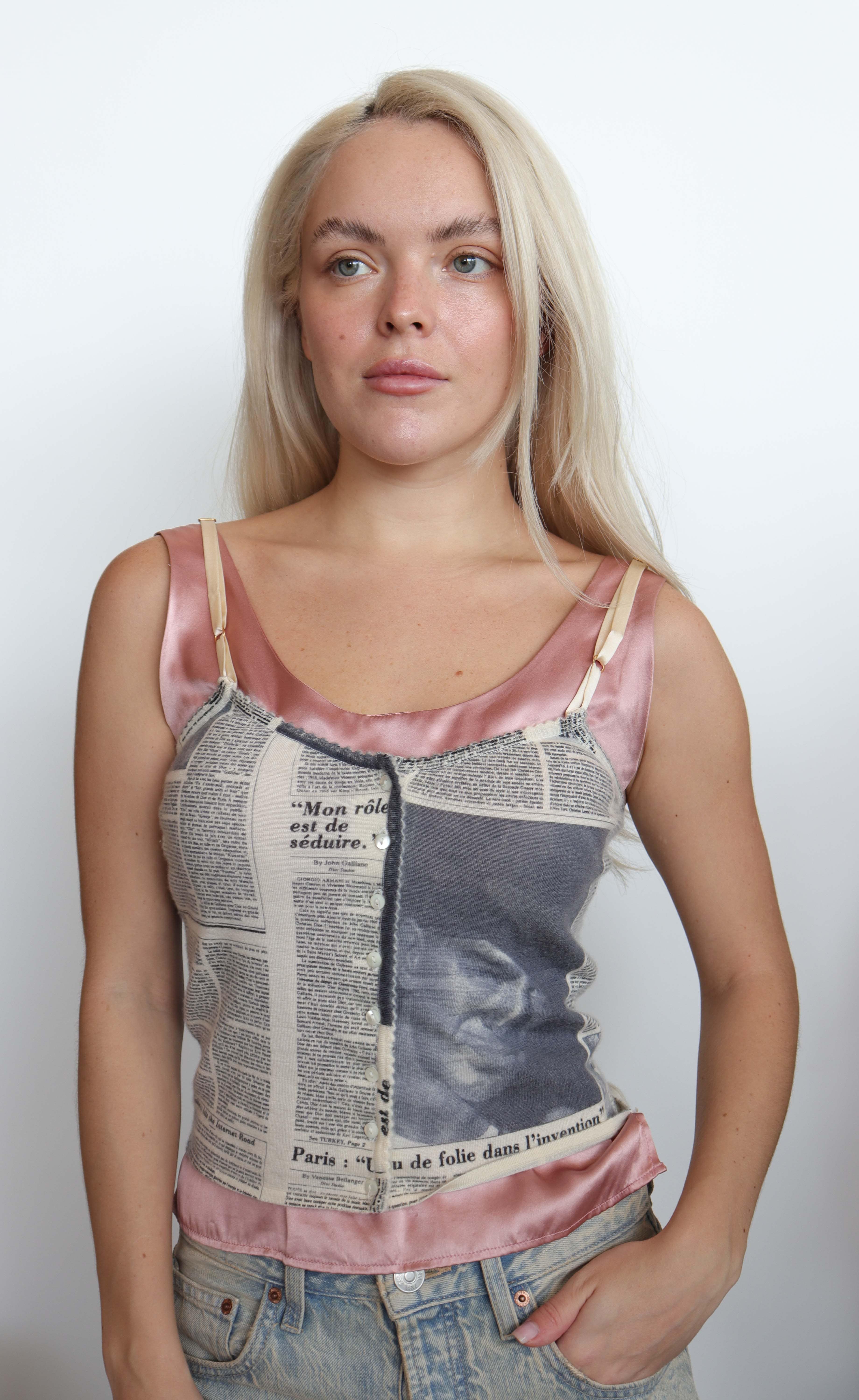 Christian Dior Dior Newspaper Print Camisole Pink DXBS1983