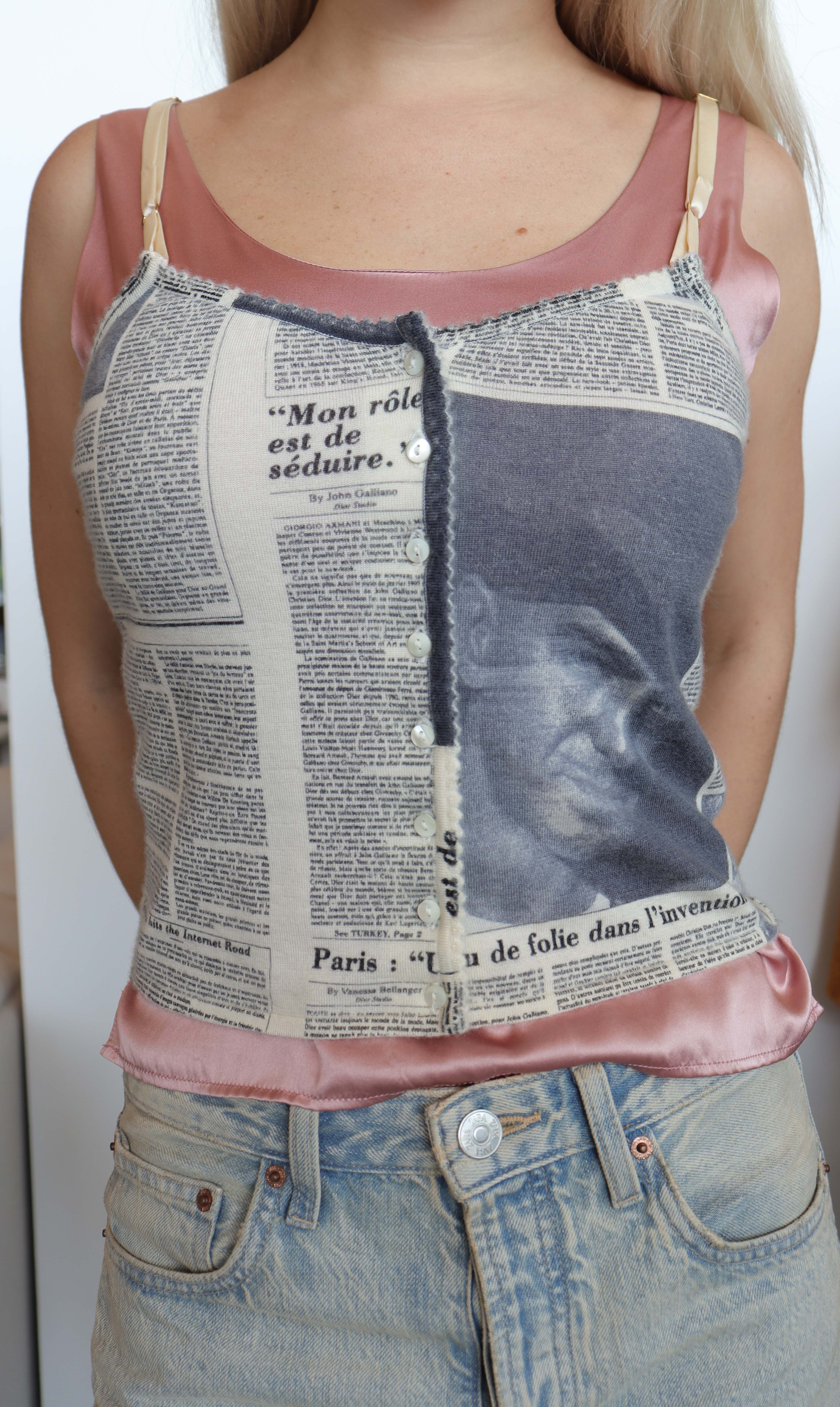 Christian Dior Dior Newspaper Print Camisole Pink DXBS1983