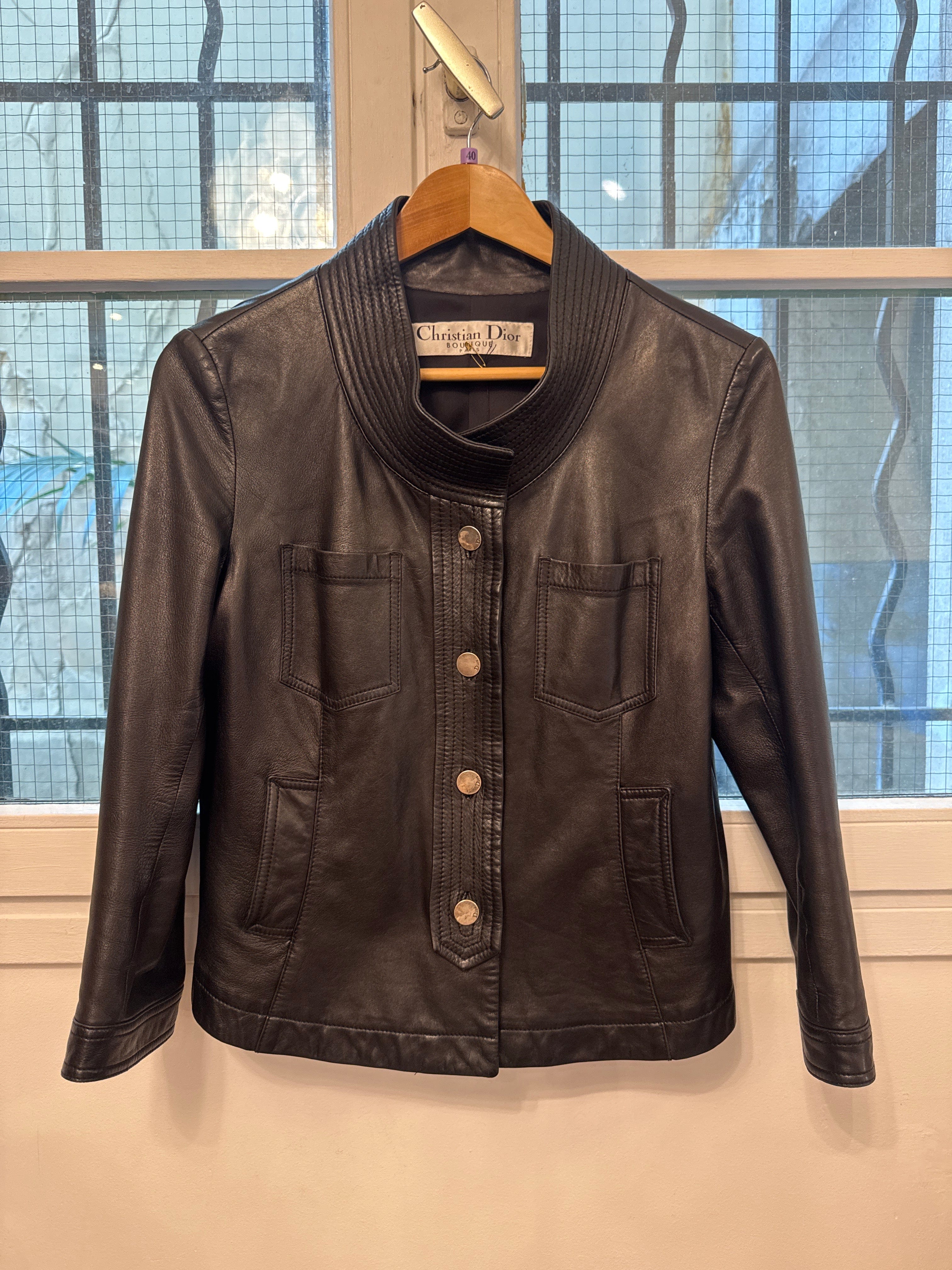 Christian Dior Christian Dior black big collar leather jacket AGC2611