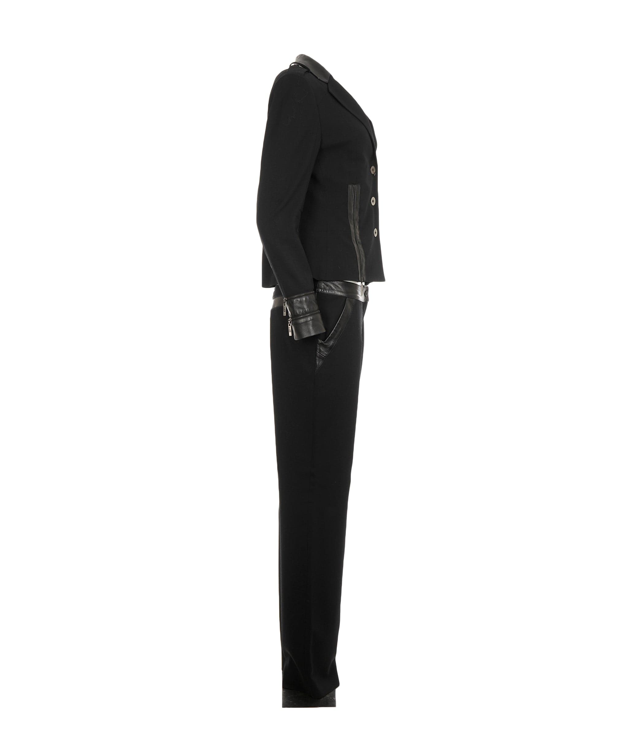 Christian Dior Christian Dior black wool and leather suit AGC2628