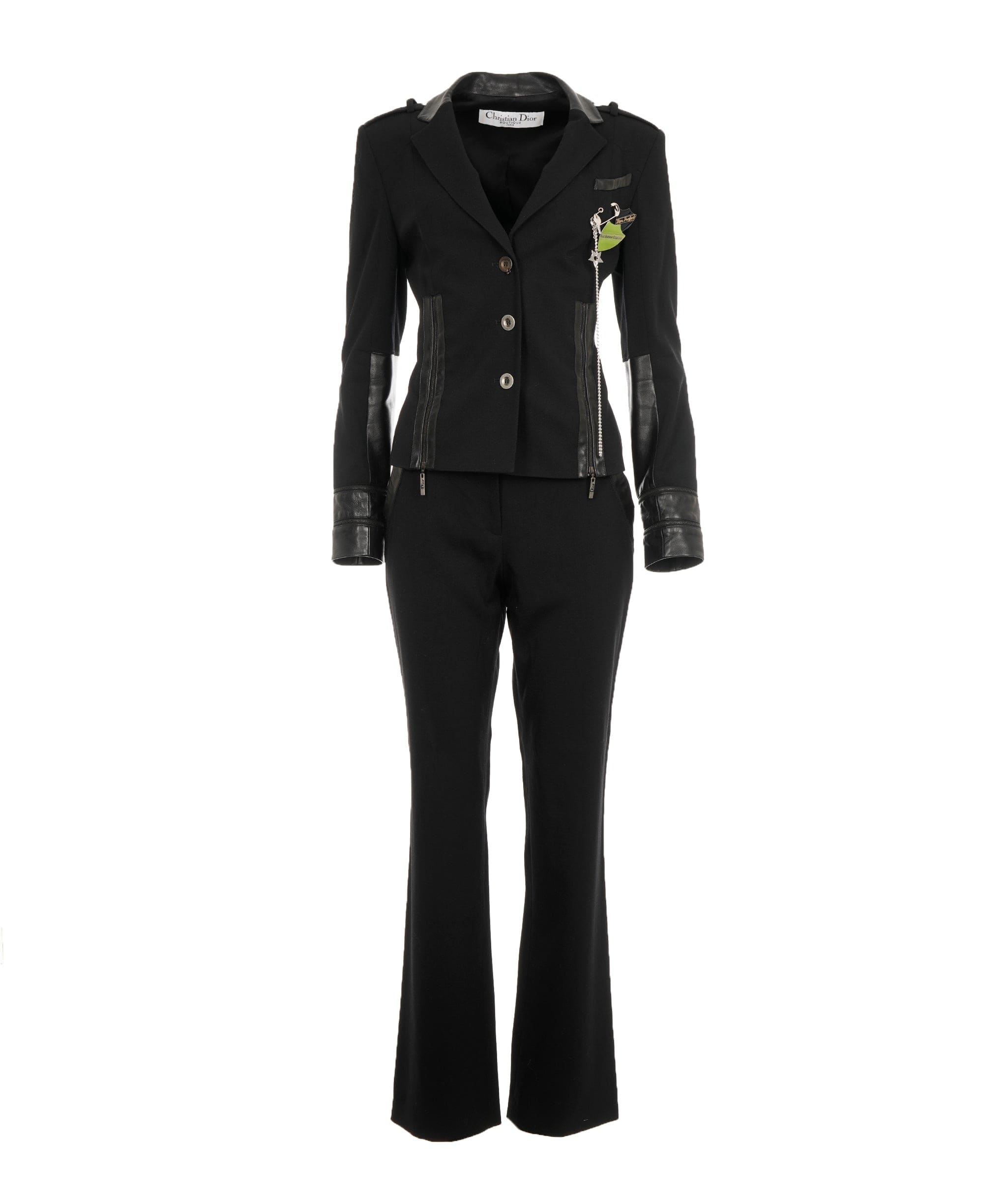Christian Dior Christian Dior black wool and leather suit AGC2628