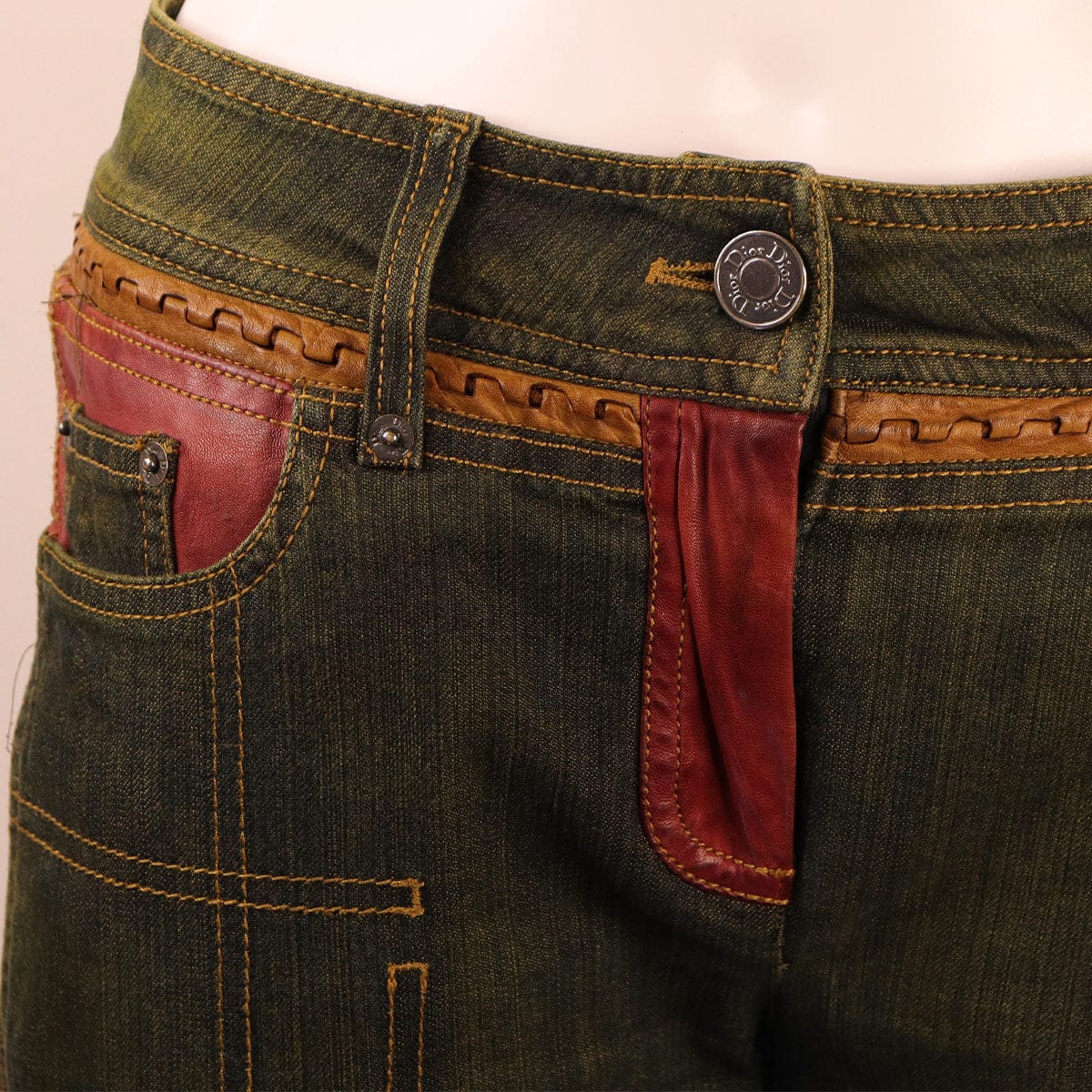 Christian Dior CHRISTIAN DIOR Denim pants with red leather details AGC2254