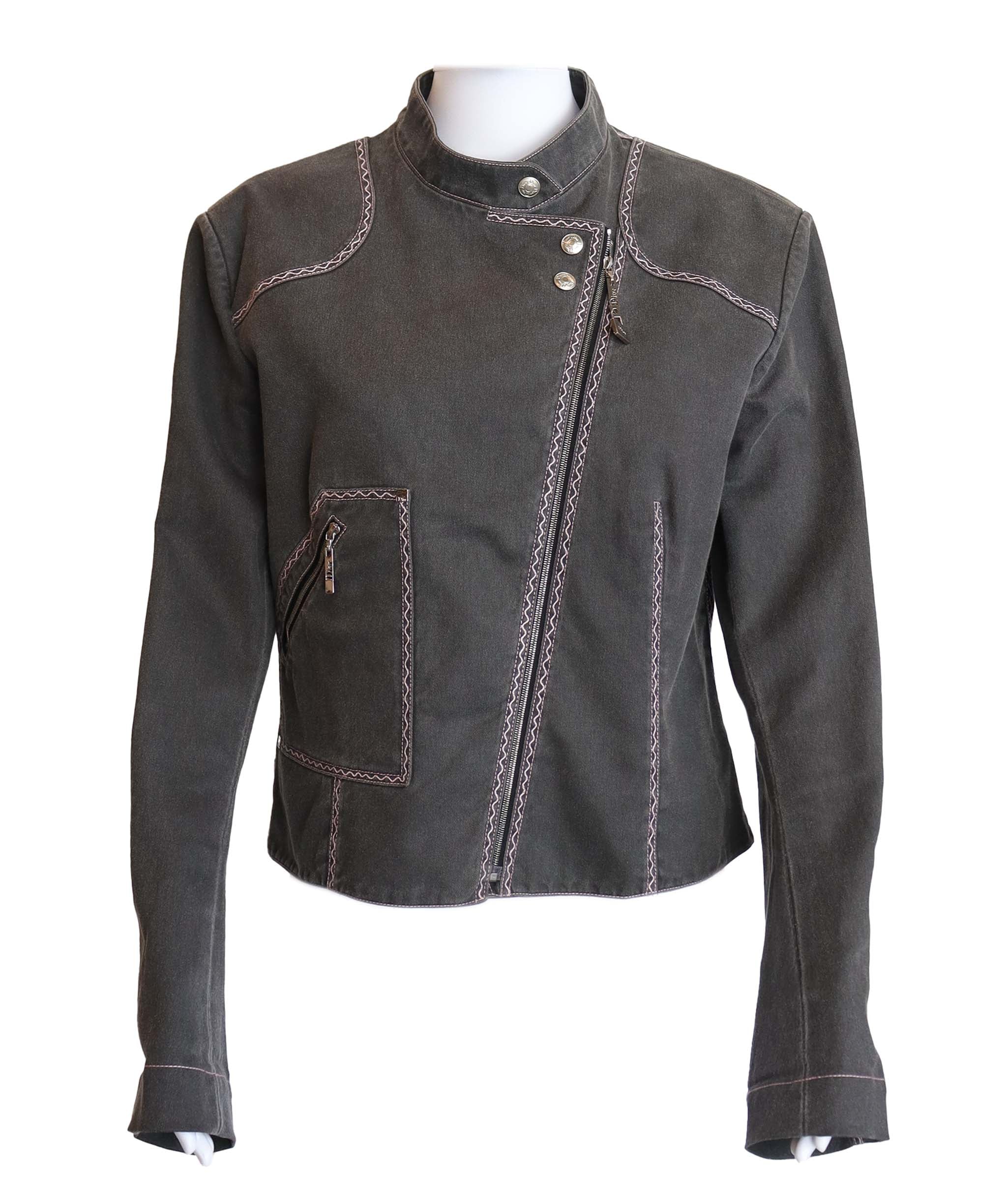 Christian Dior Christian Dior pink top stitched grey jean jacket AGC2506