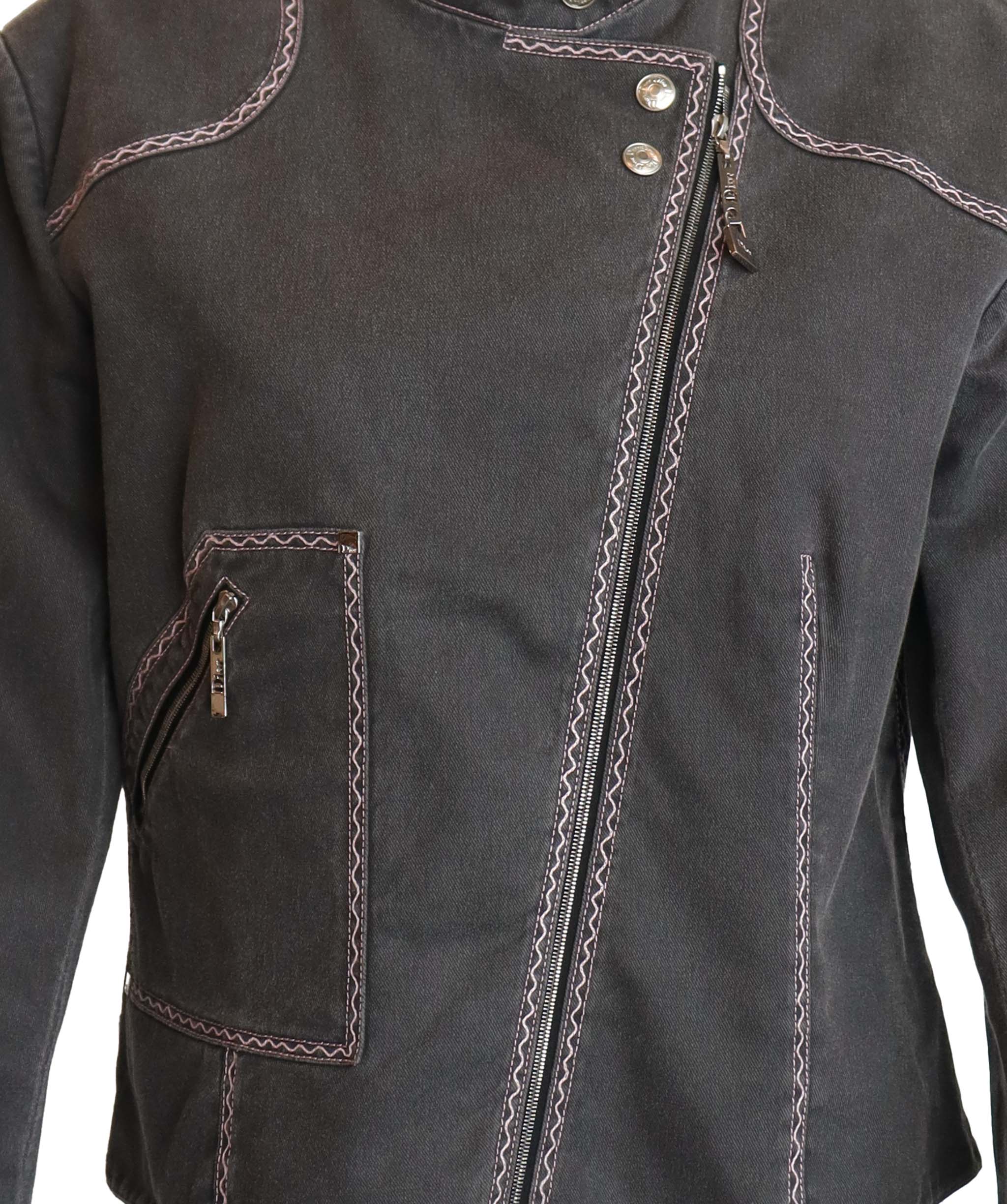 Christian Dior Christian Dior pink top stitched grey jean jacket AGC2506