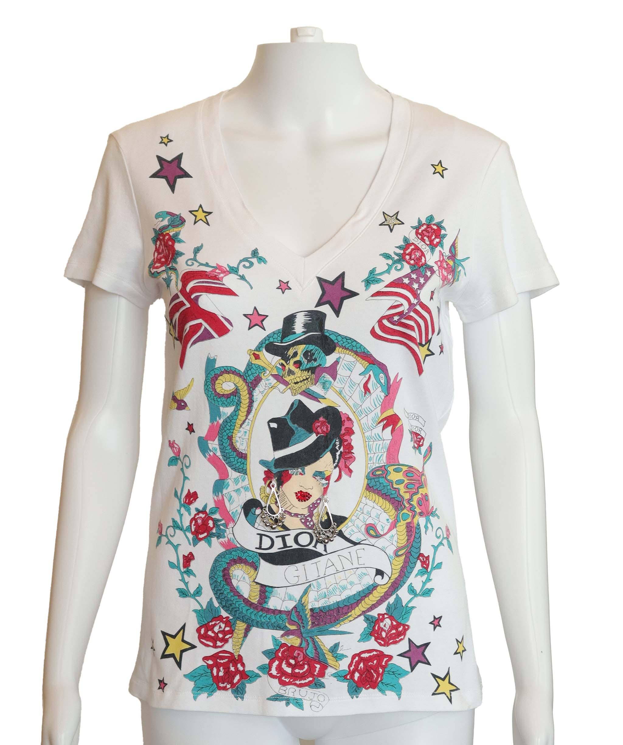 Christian Dior Dior Multicolor Gipsy Gitane Tatoo Logo T shirt White DXBS4278