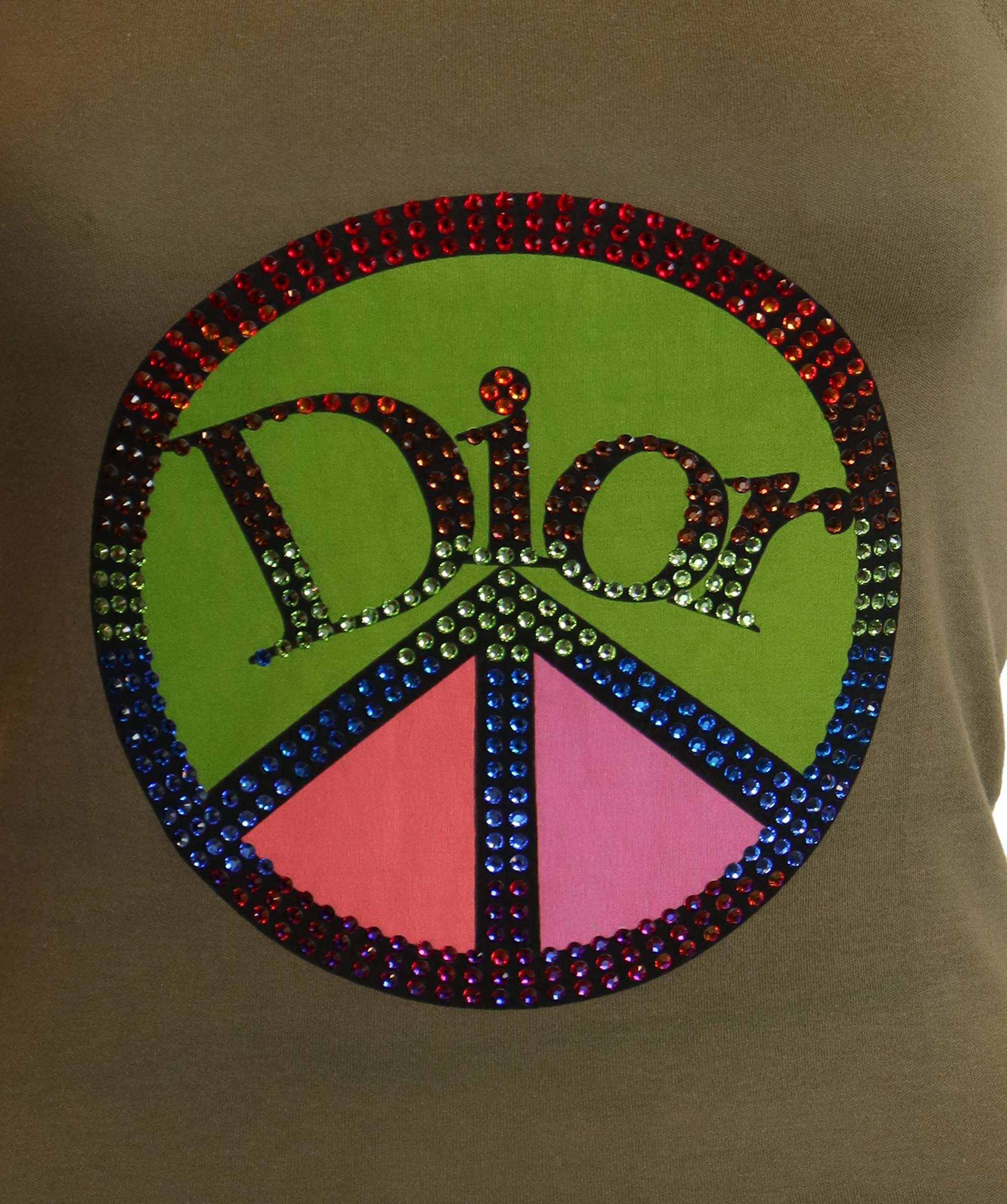 Christian Dior Dior Rhinestone Peace Tank Top Khaki DXBS4282