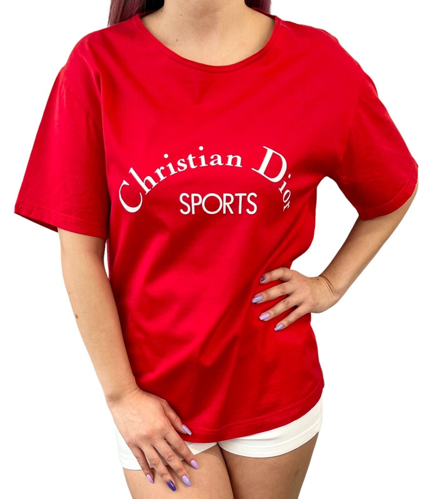 Christian Dior Christian Dior Vintage Logo Letter T-shirts #M Sport Top Red Cotton