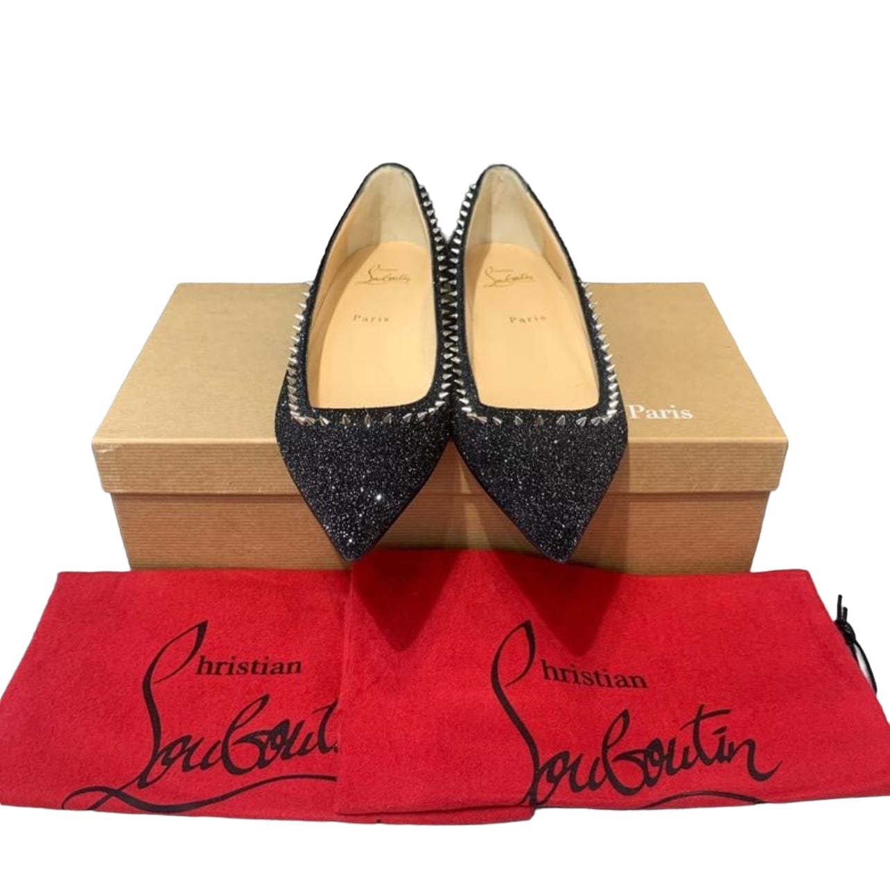 Christian Louboutin CL Black Studded Flat Shoes - 39.5