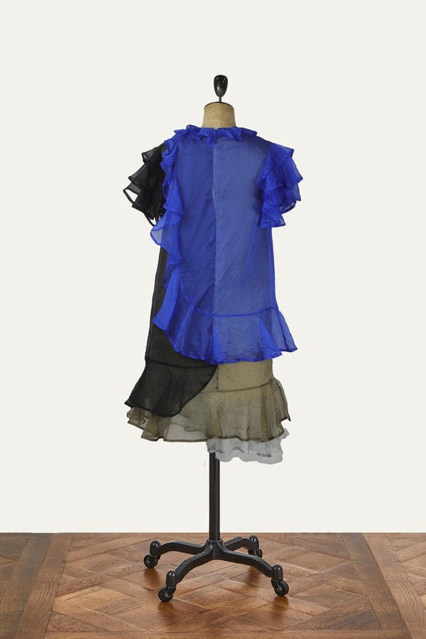Christopher Kane Christopher Kane blue and black ruffled silk chiffon dress AGC1576
