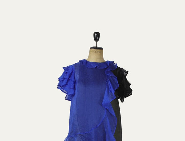 Christopher Kane Christopher Kane blue and black ruffled silk chiffon dress AGC1576