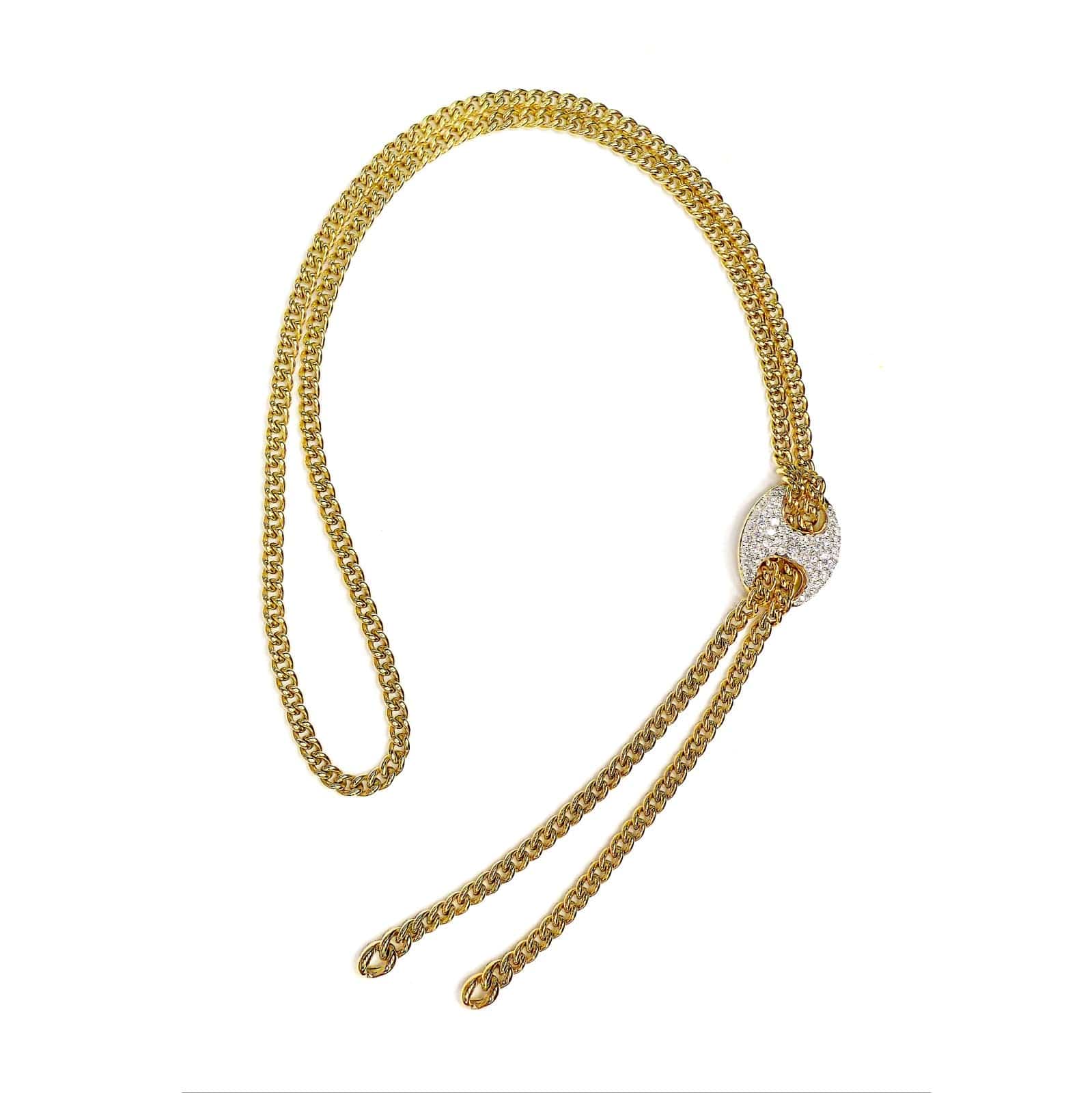 Crivelli Crivelli 18K Yellow Gold Curb Chain Lariat with Adjustable Diamond Mariner Link ASC5386