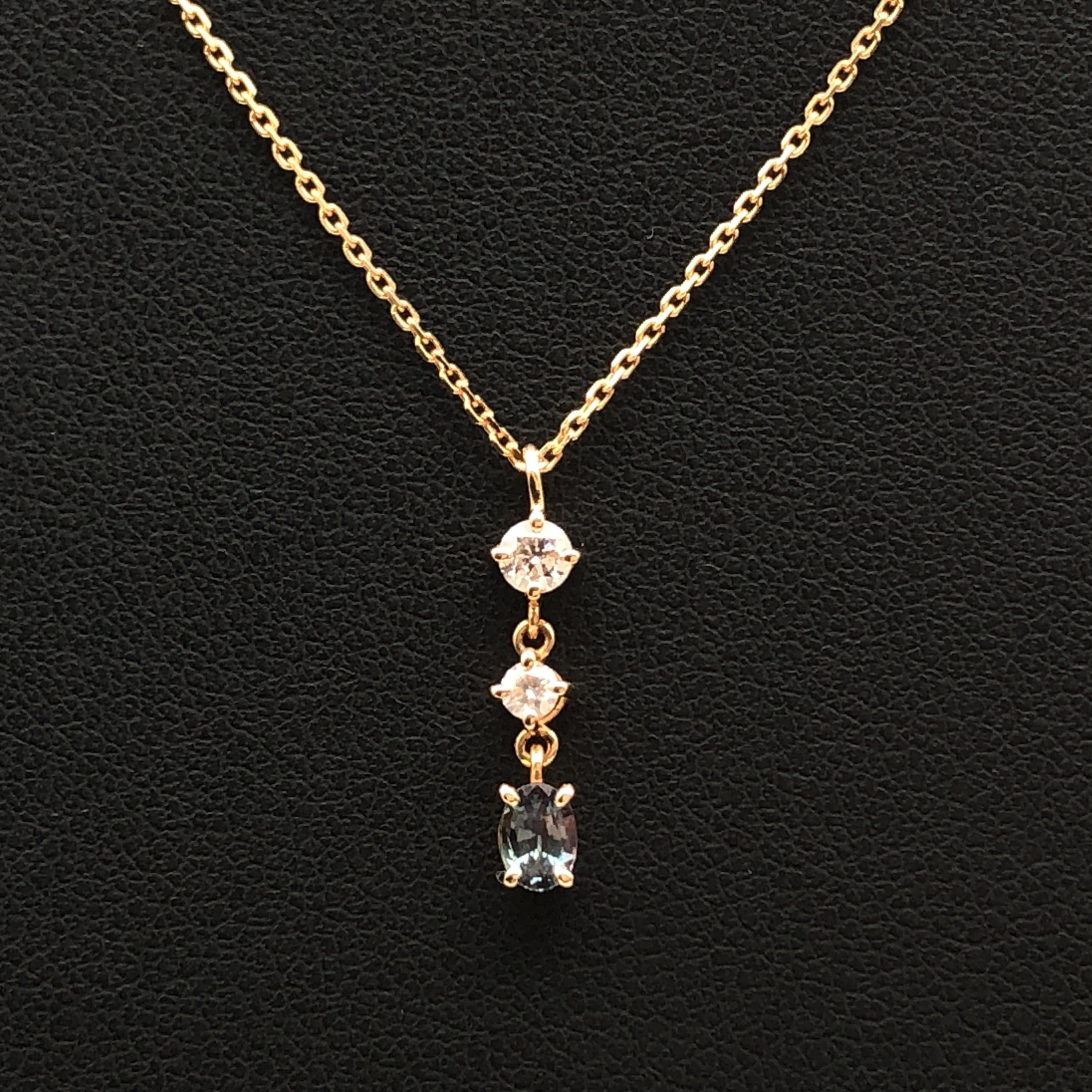 Custom Jewelry Custom Jewelry 1P Alexandrite & 2P Diamond Necklace, AX(0.189ct), D(0.13ct), K18PG, 2.2g, 17inch C355500