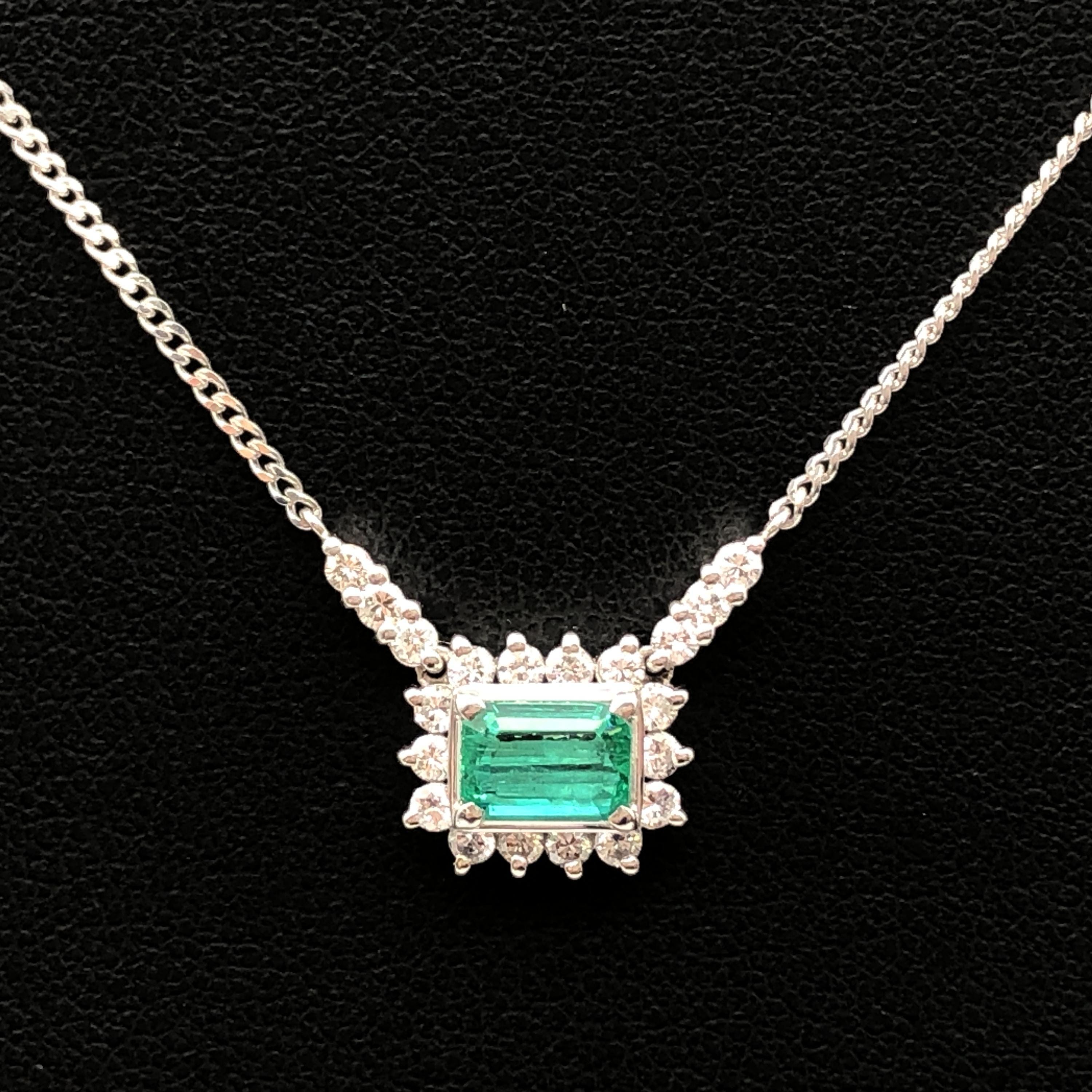 Custom Jewelry Custom Jewelry 1P Emerald & Diamond Necklace, E(0.64ct), D(0.36ct), PT900/PT850, 5.2g, 15inch, Sorting Included C355882